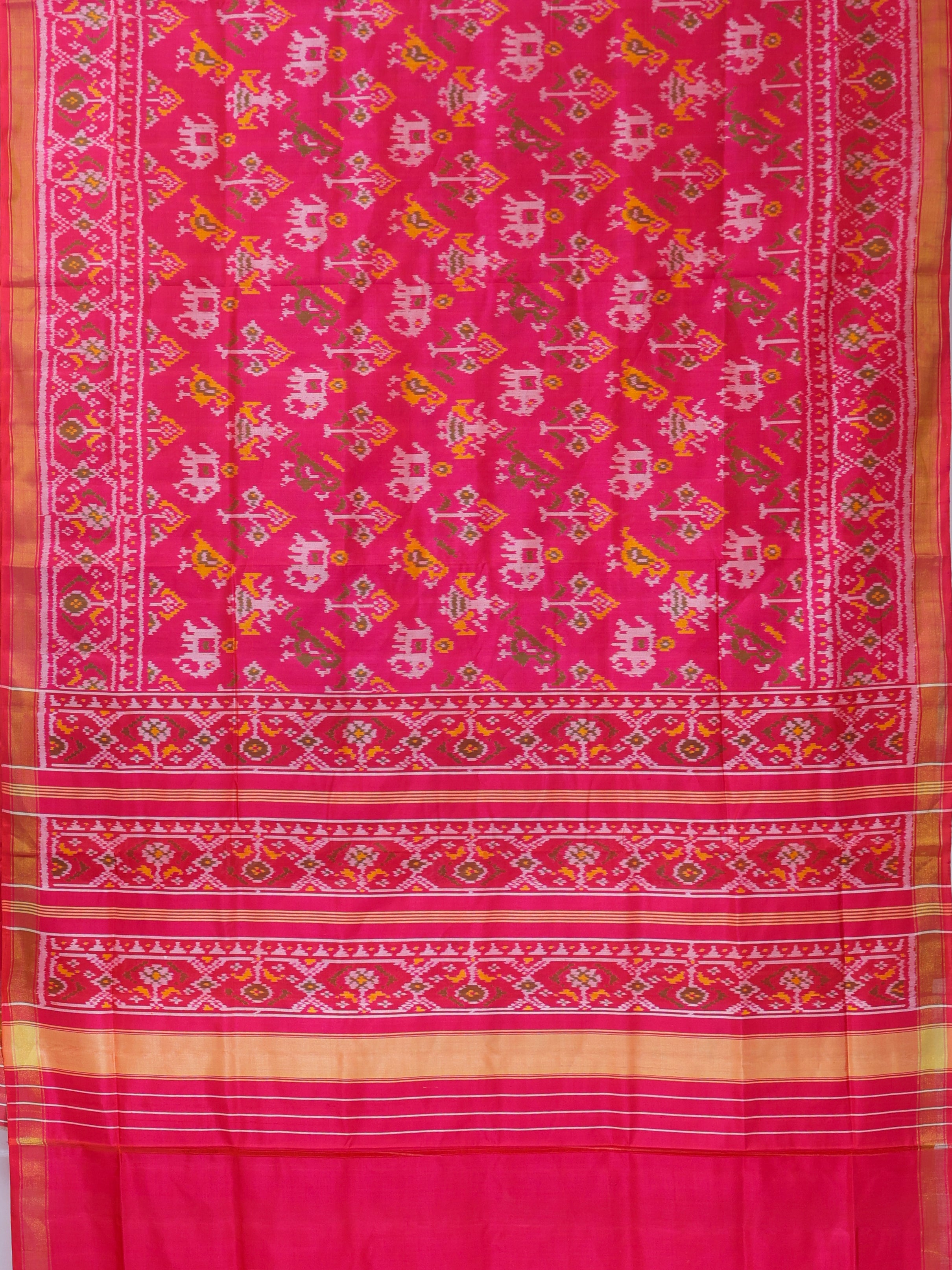 Traditional motif design with small tissue border single ikat patola saree