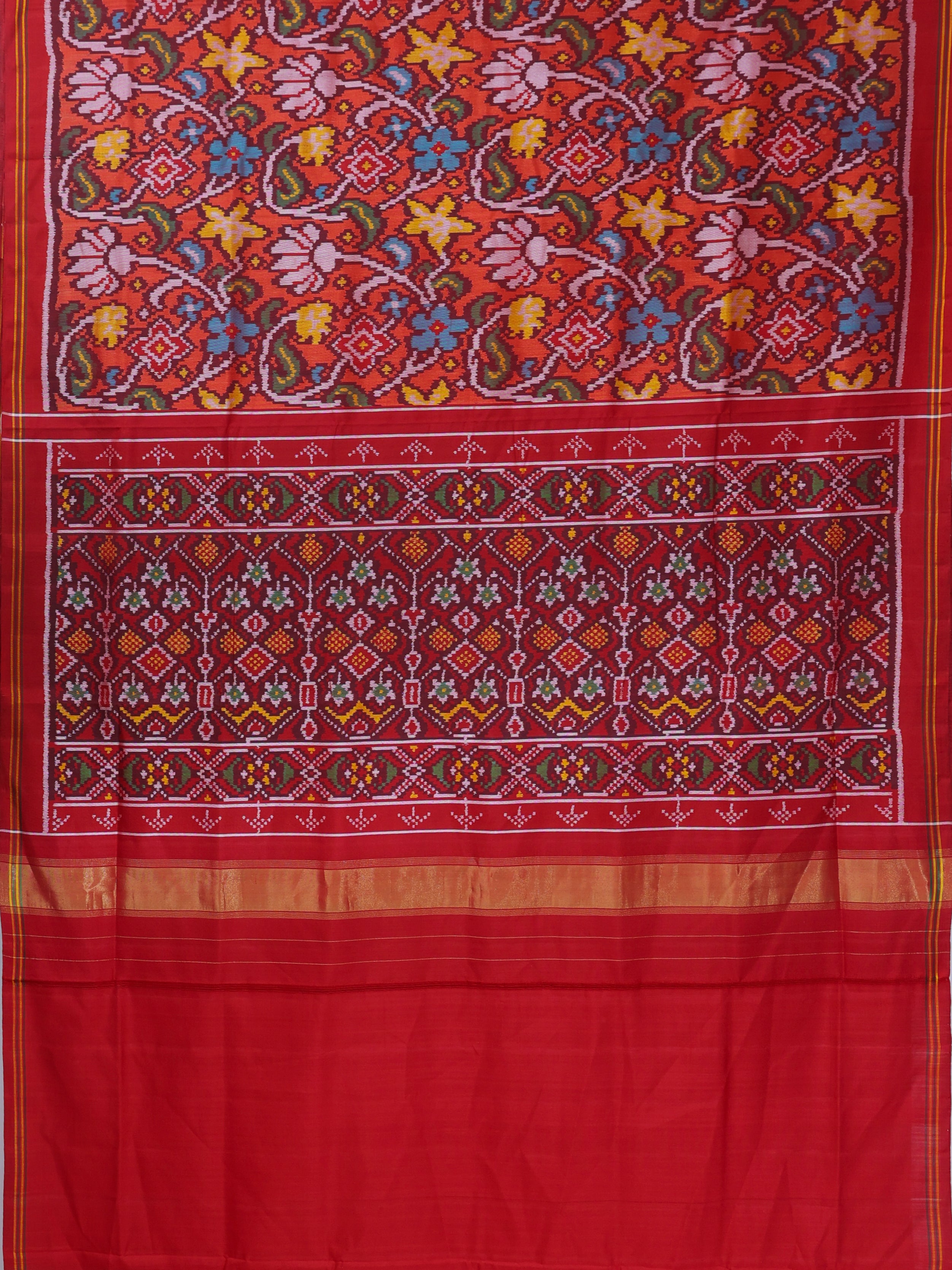 Masterpiece rangoli design with lines border traditional pallu design semi double ikat patola saree