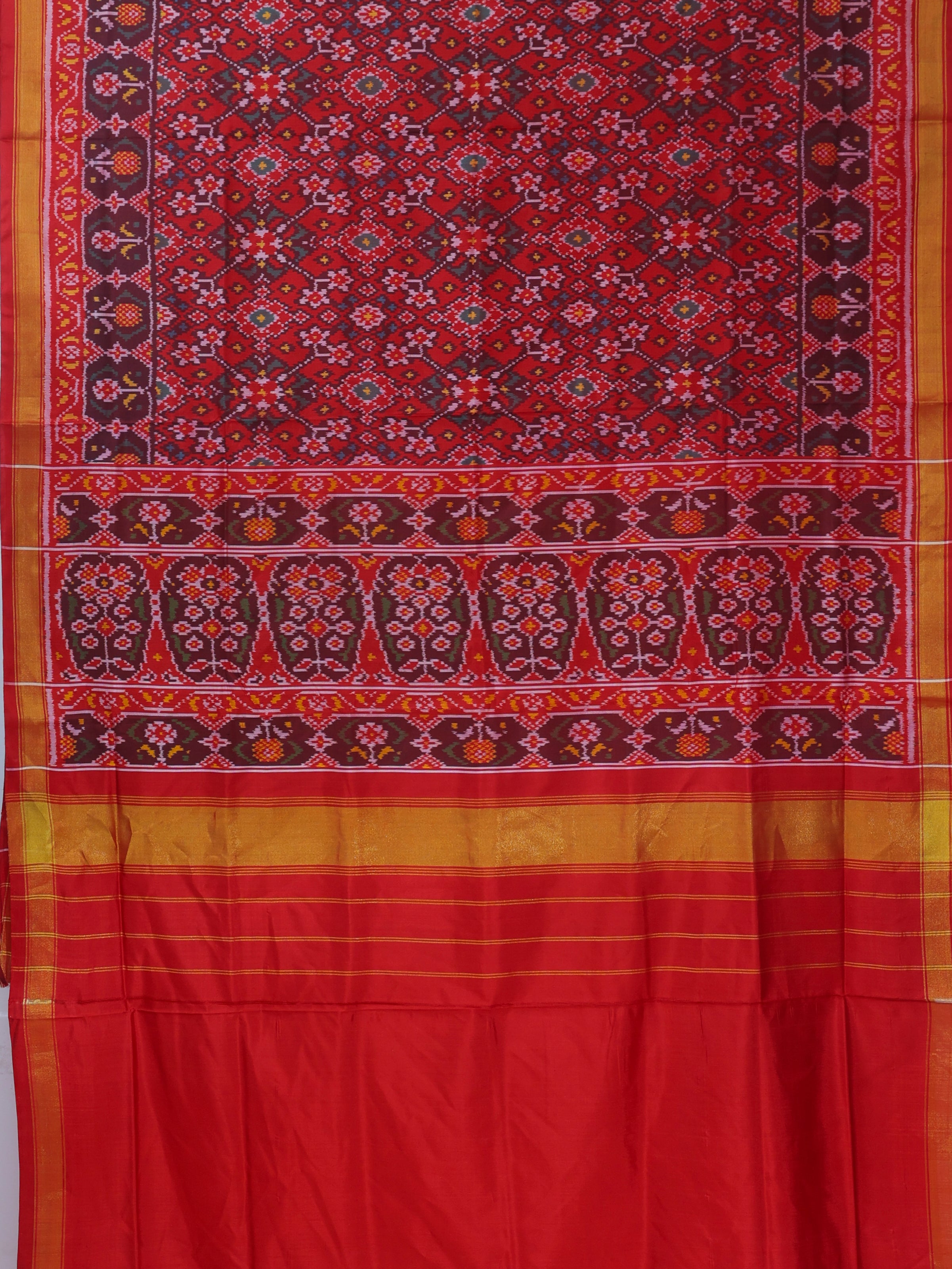Traditional navratna design small tissue border single ikat patola saree