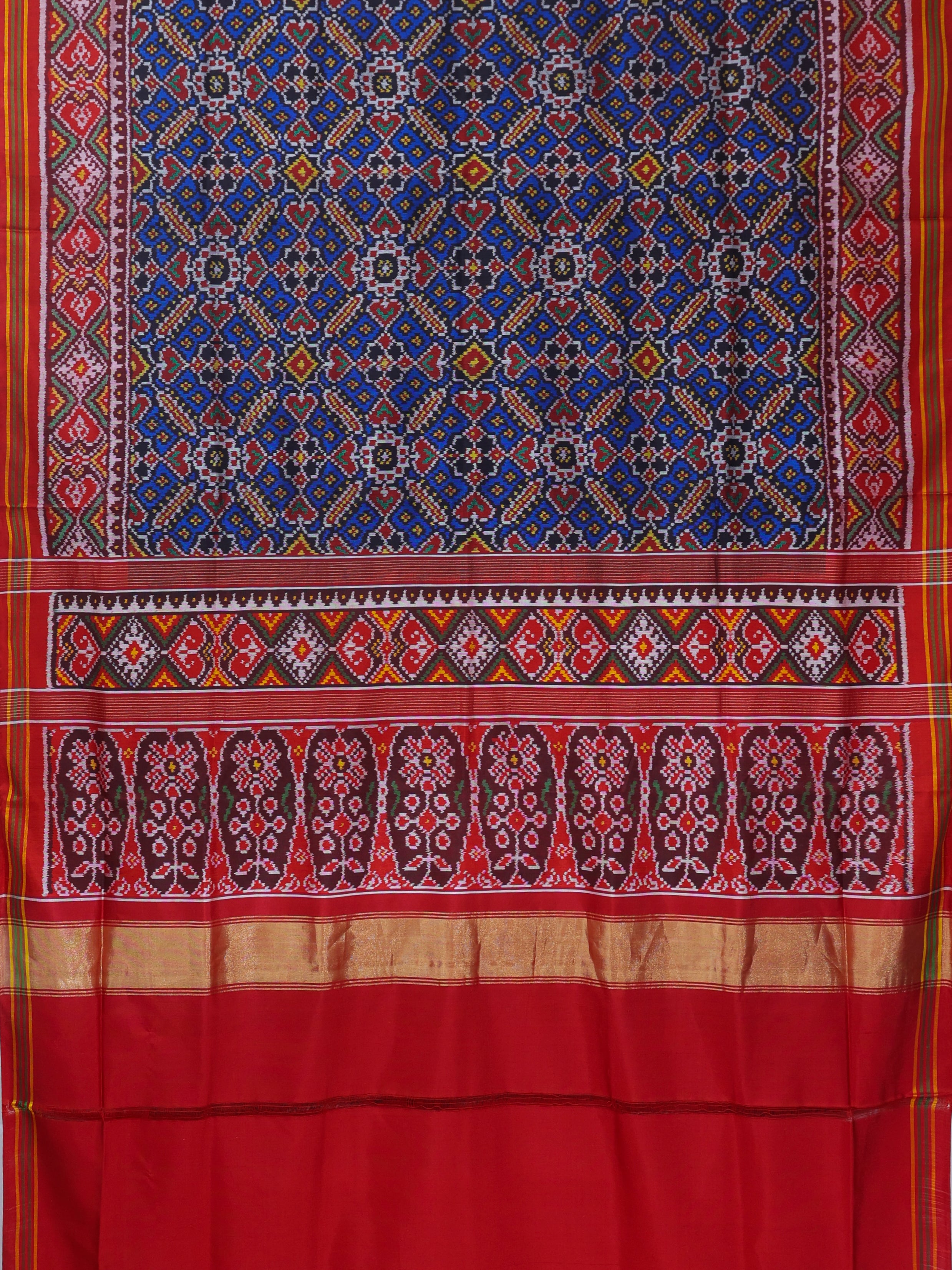 Manek chowk design with pallu border traditional semi double ikat patola saree