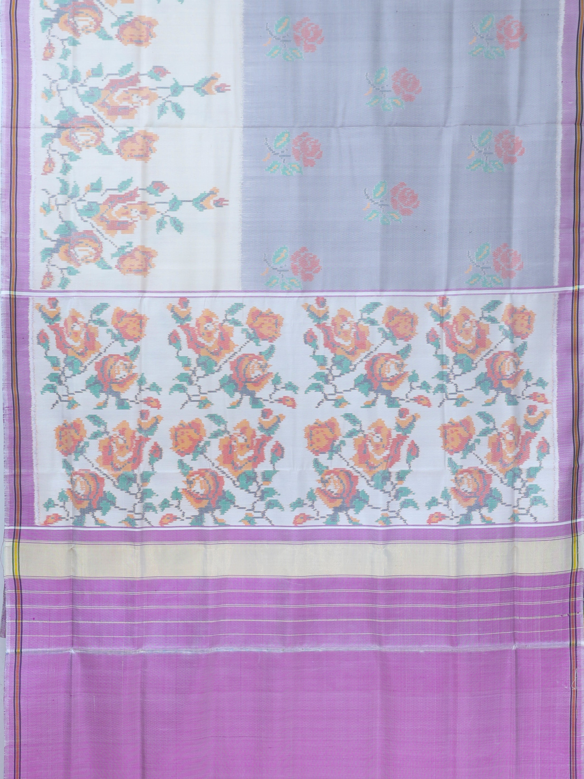 Masterpiece suct border with flower design pallu semi double ikat patola saree