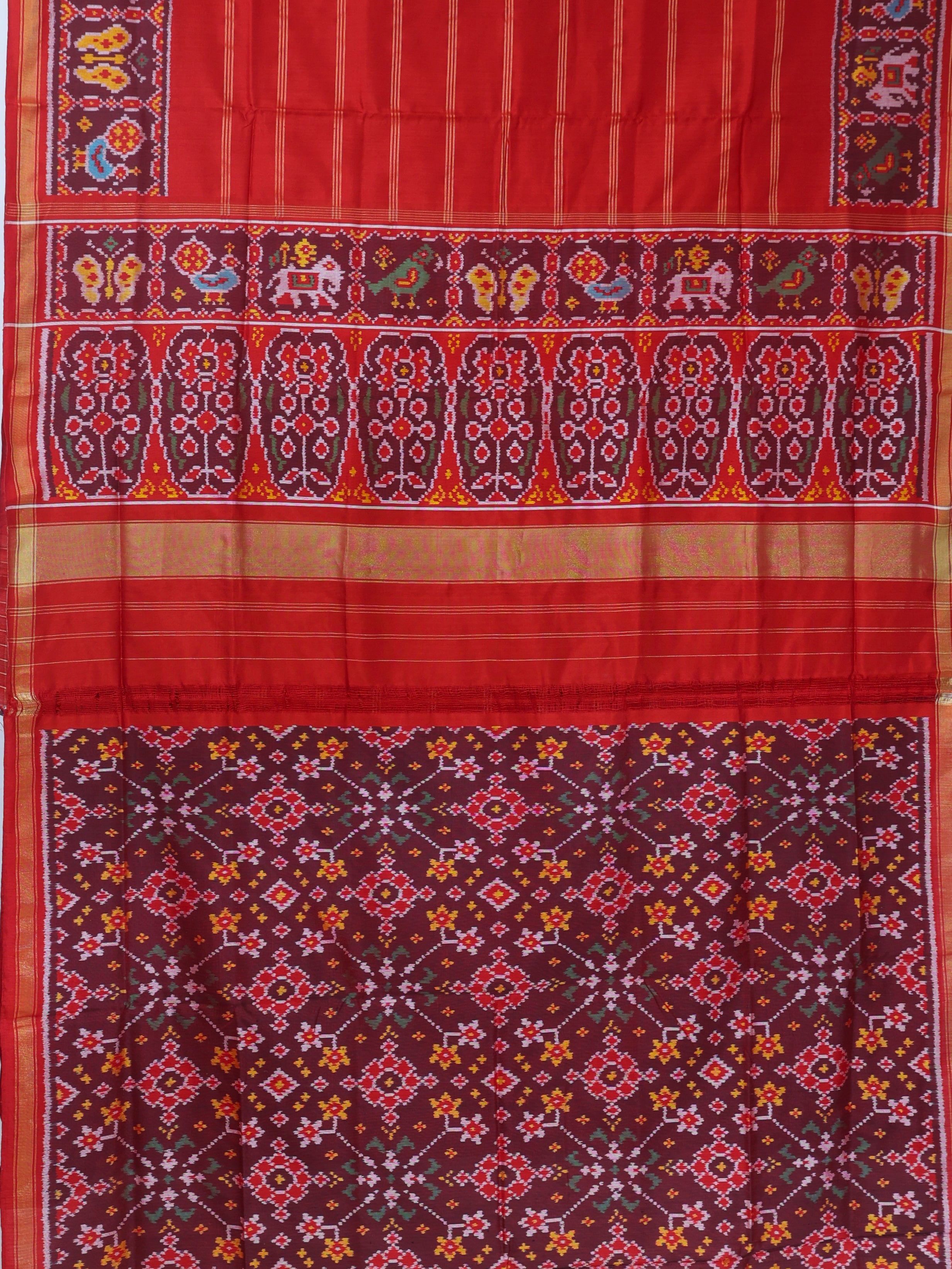 Master piece plain red with patola tissue lines design & blouse patola design semi double ikat patola saree