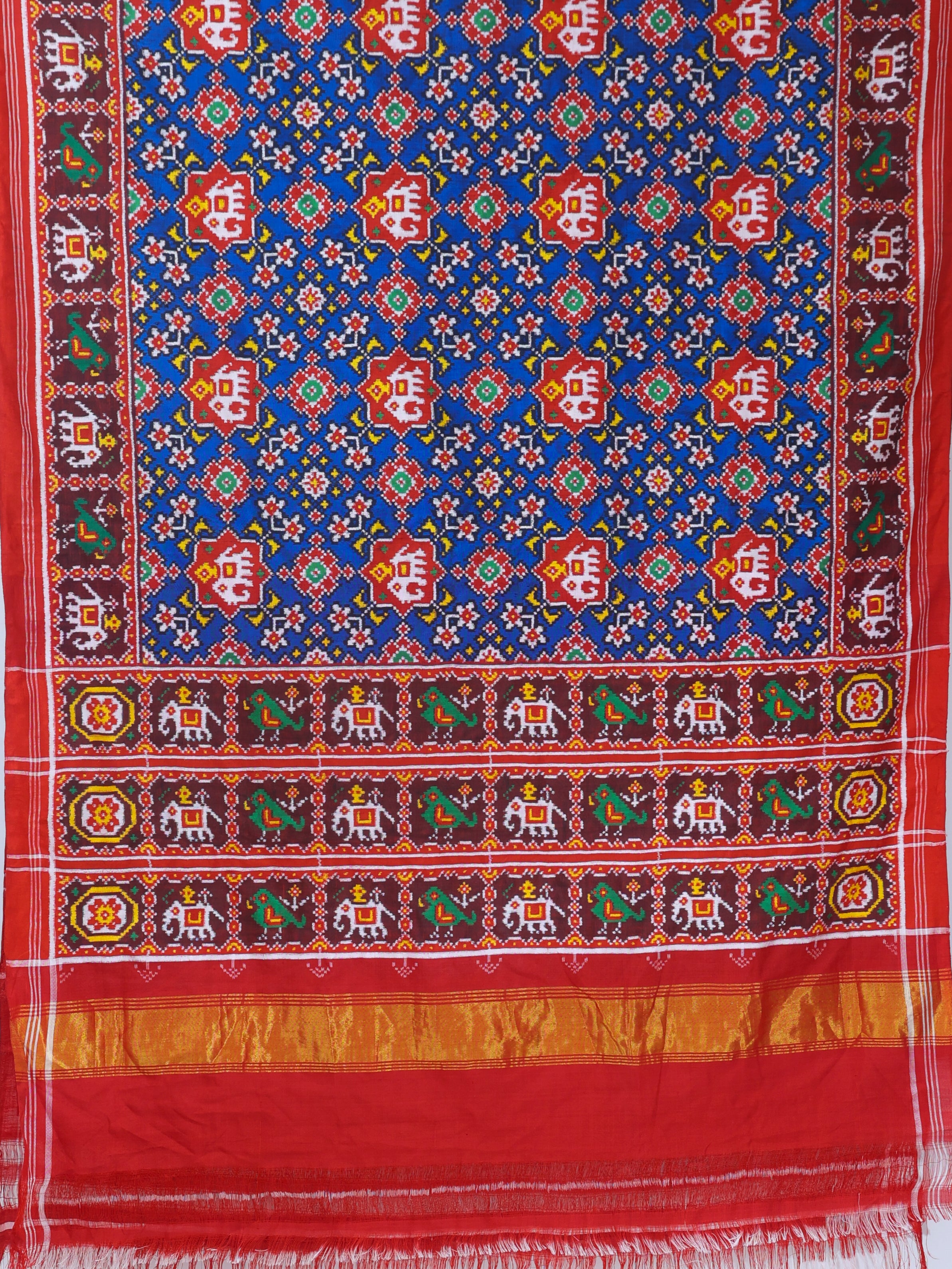 Patan patola navratna design with small elephant & traditional pallu pure double ikat patola saree