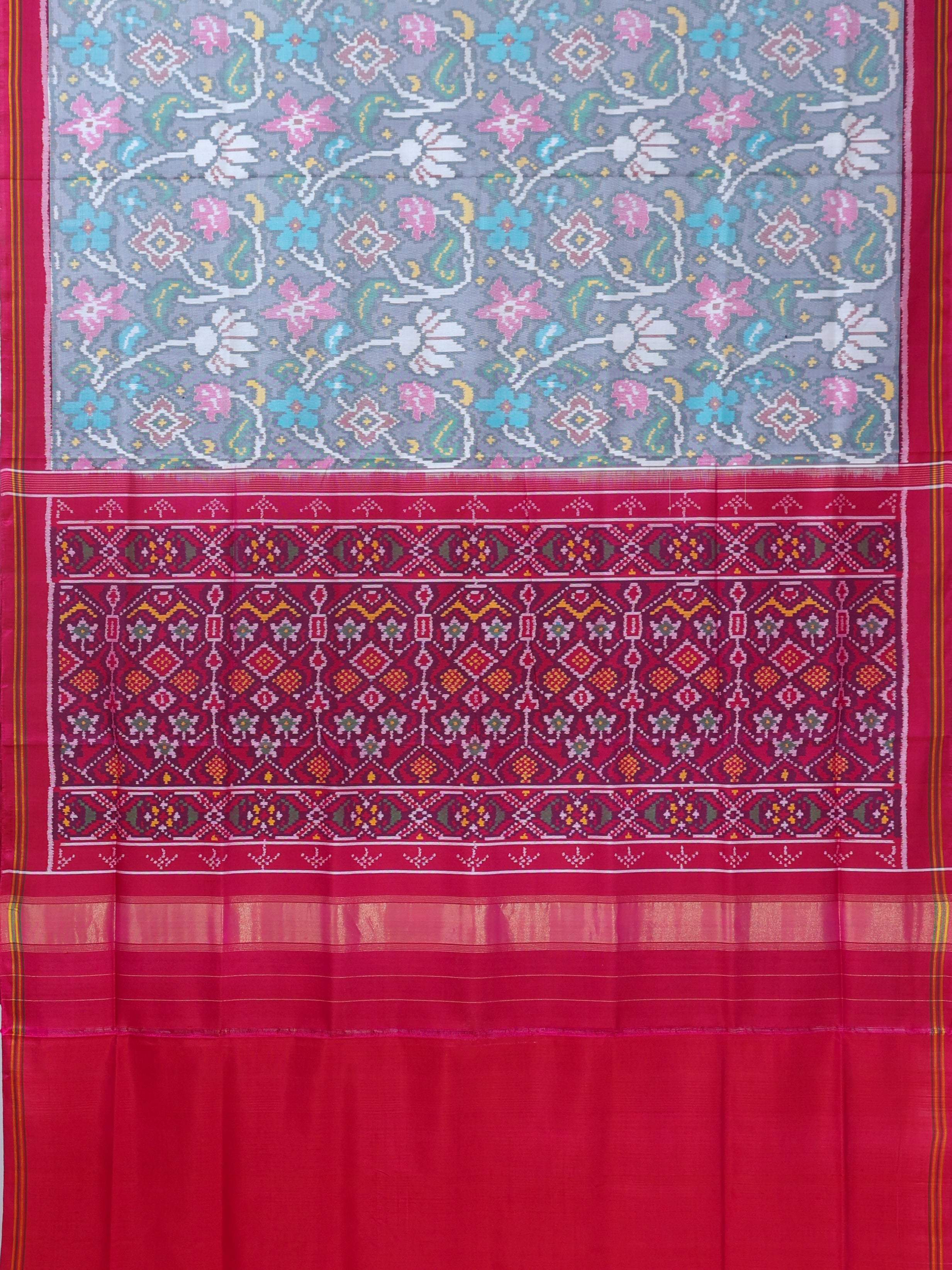 Masterpiece rangoli design with lines border traditional pallu design semi double ikat patola saree