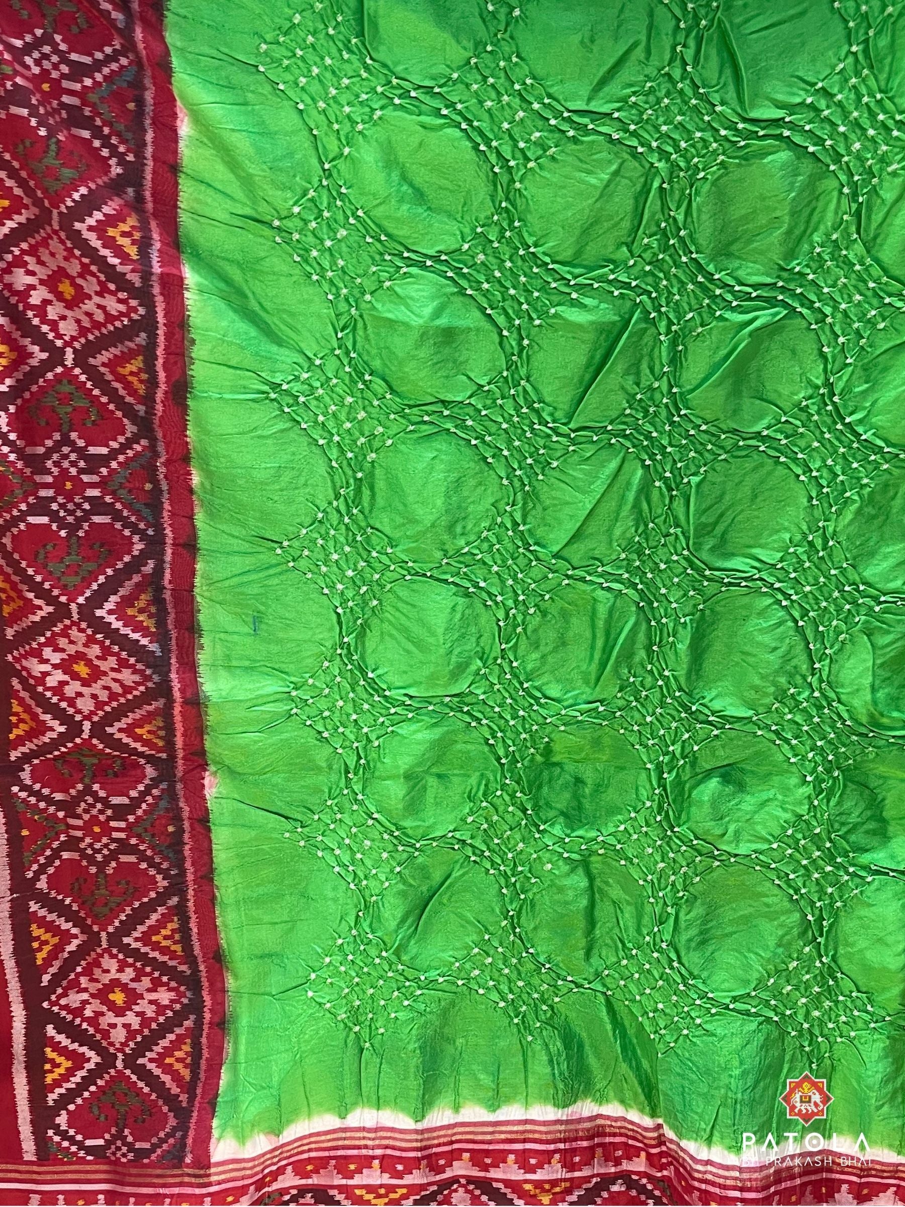  Parrot Green Border Patola Design With Bodywork Bandhej Dupatta