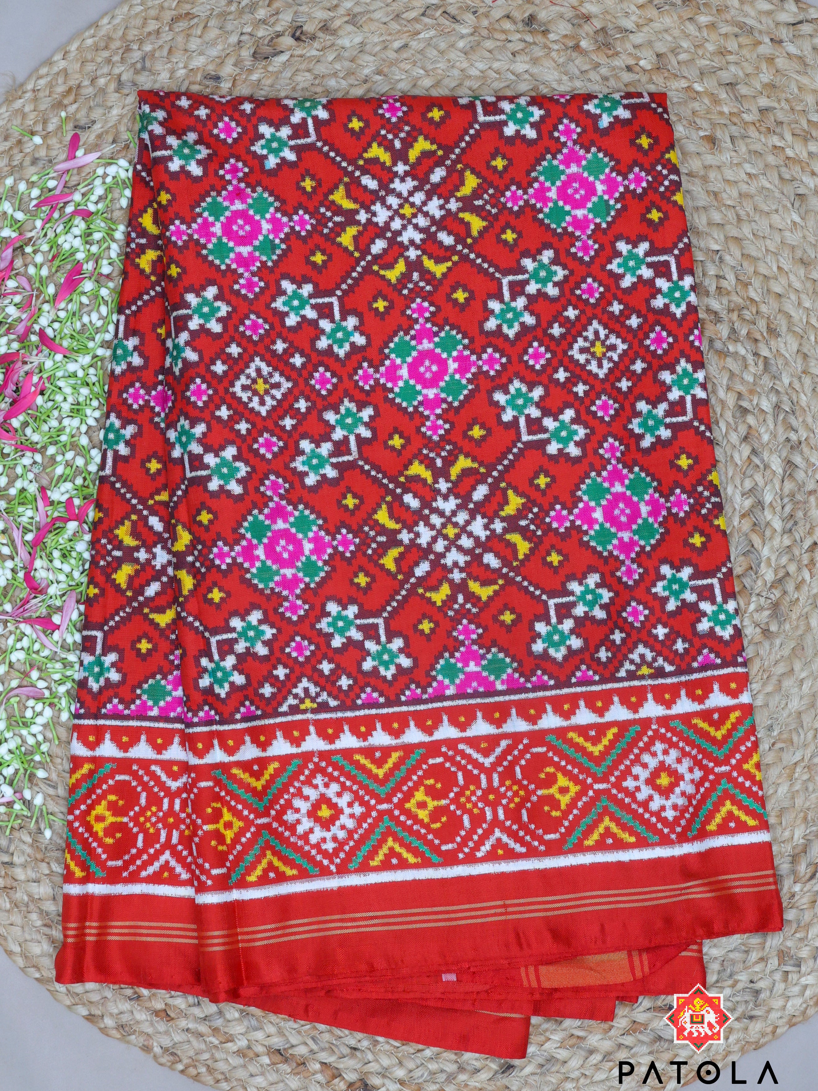 Red Navratna Design Pure Double Ikat Patola Saree