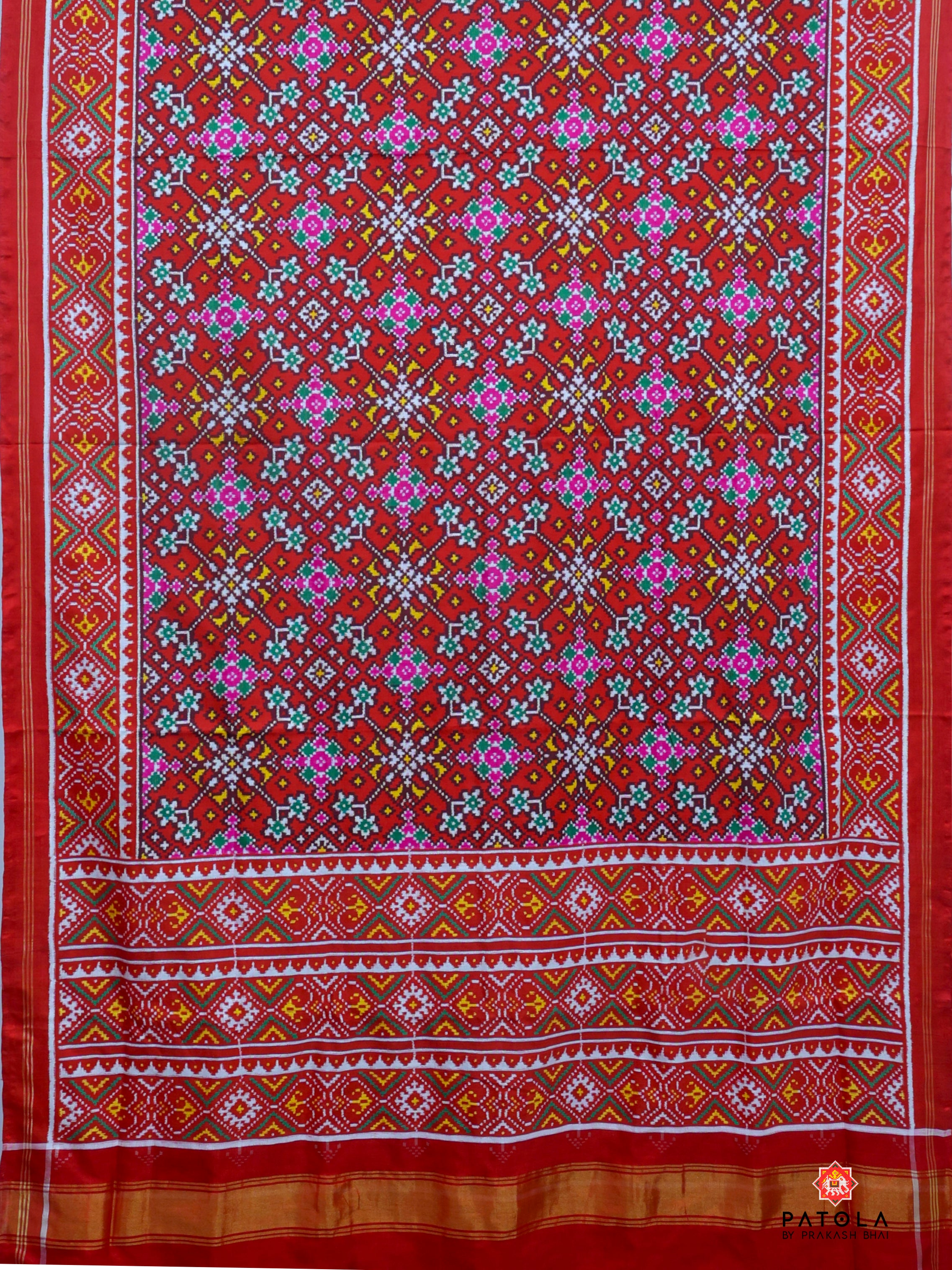 Red Navratna Design Pure Double Ikat Patola Saree