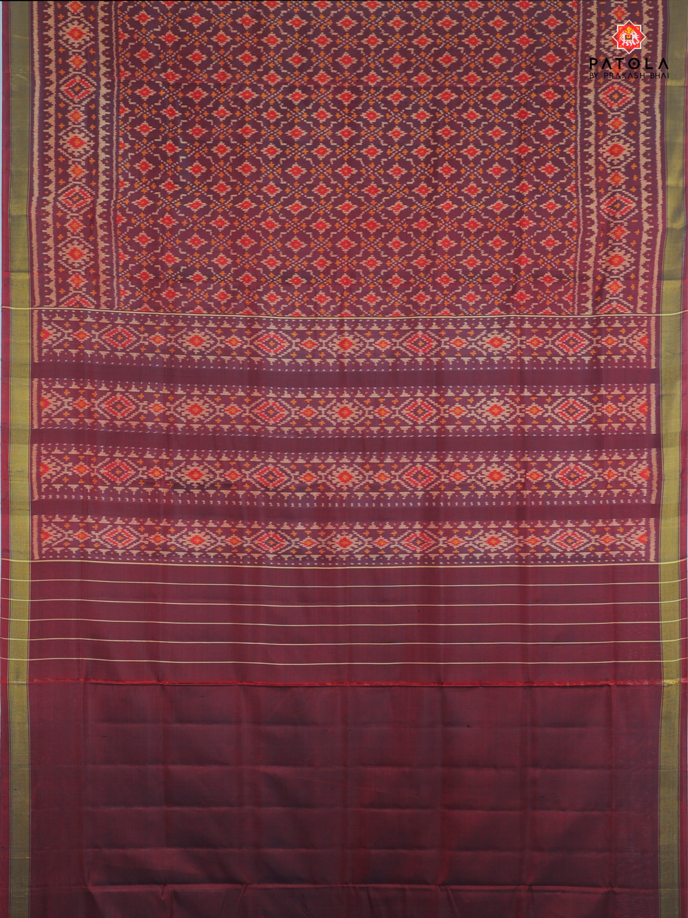 Button phool design with Small Tissue Border single ikat patola saree