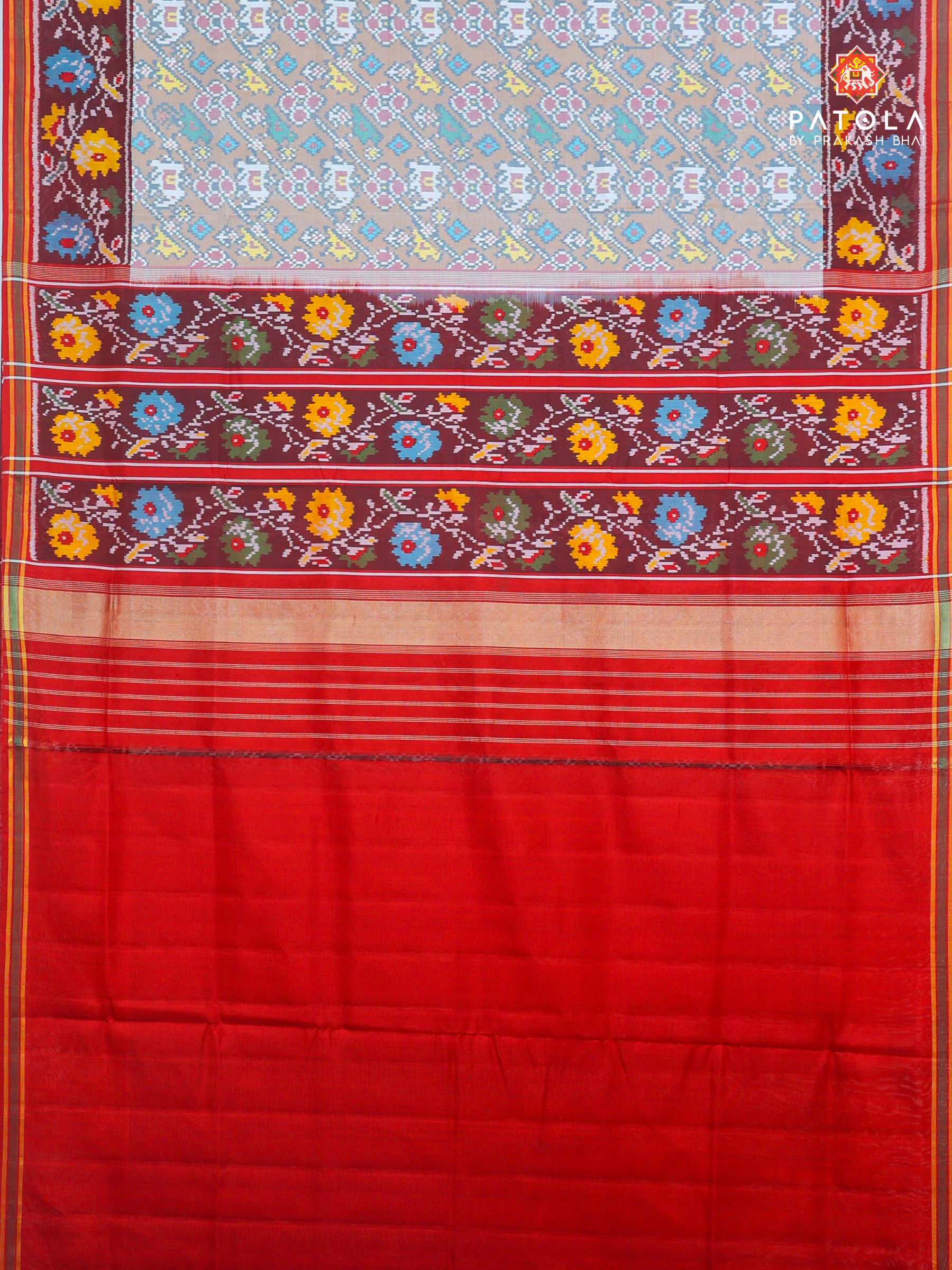 Animals With cross Laheriya Design Semi Double Ikat Patola Saree