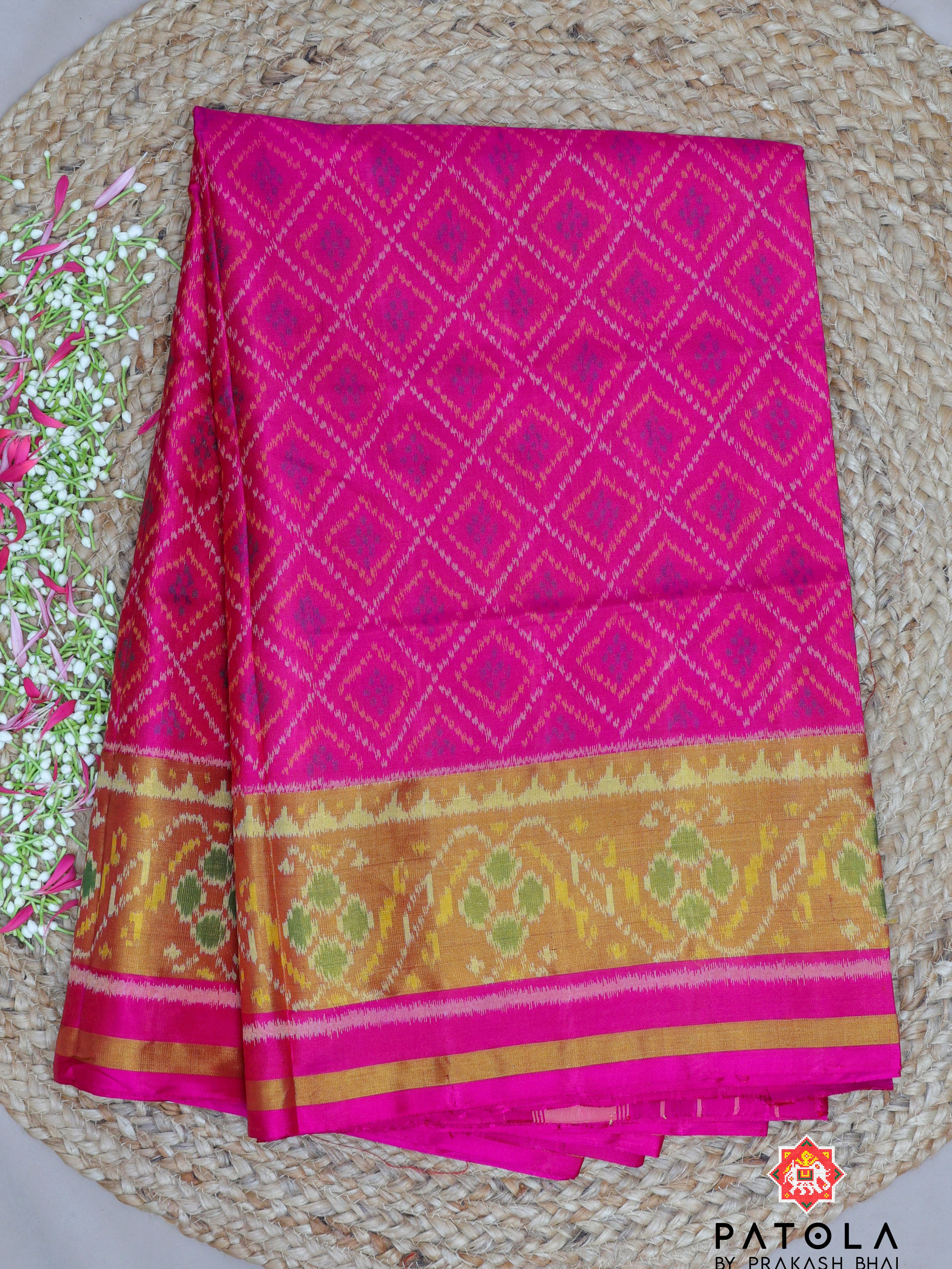Pink Chanda Bhat Design Single Ikat Patola Saree