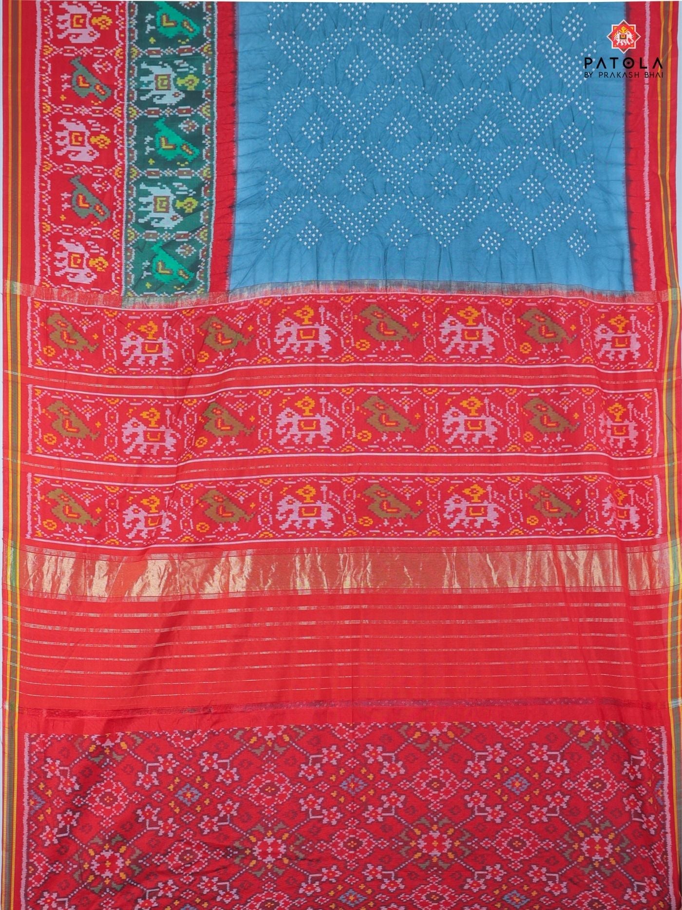 Two colors border with small bandhej patola saree Blouse design