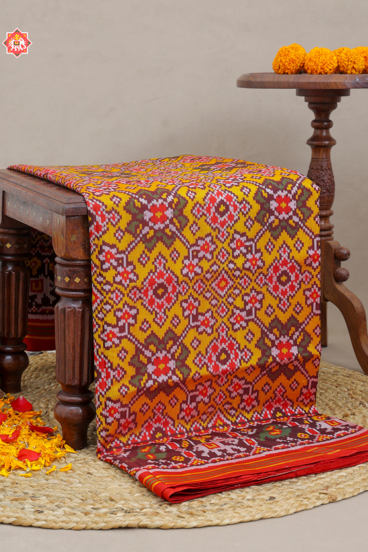 Navratna designer with pallu border motif design  Semi double ikat patola saree