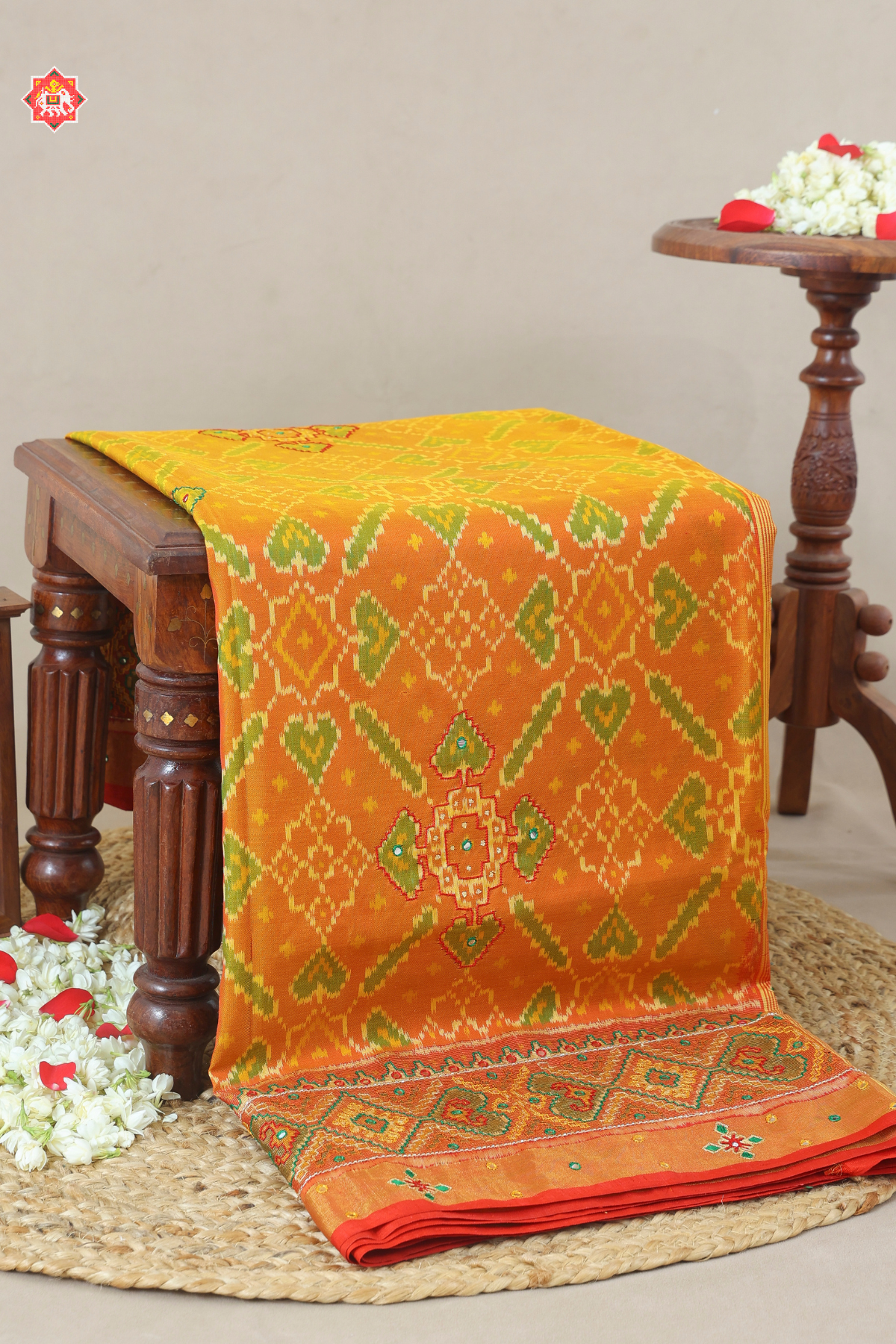 Masterpiece single ikat patola saree manek chowk design with (mirror work) saree