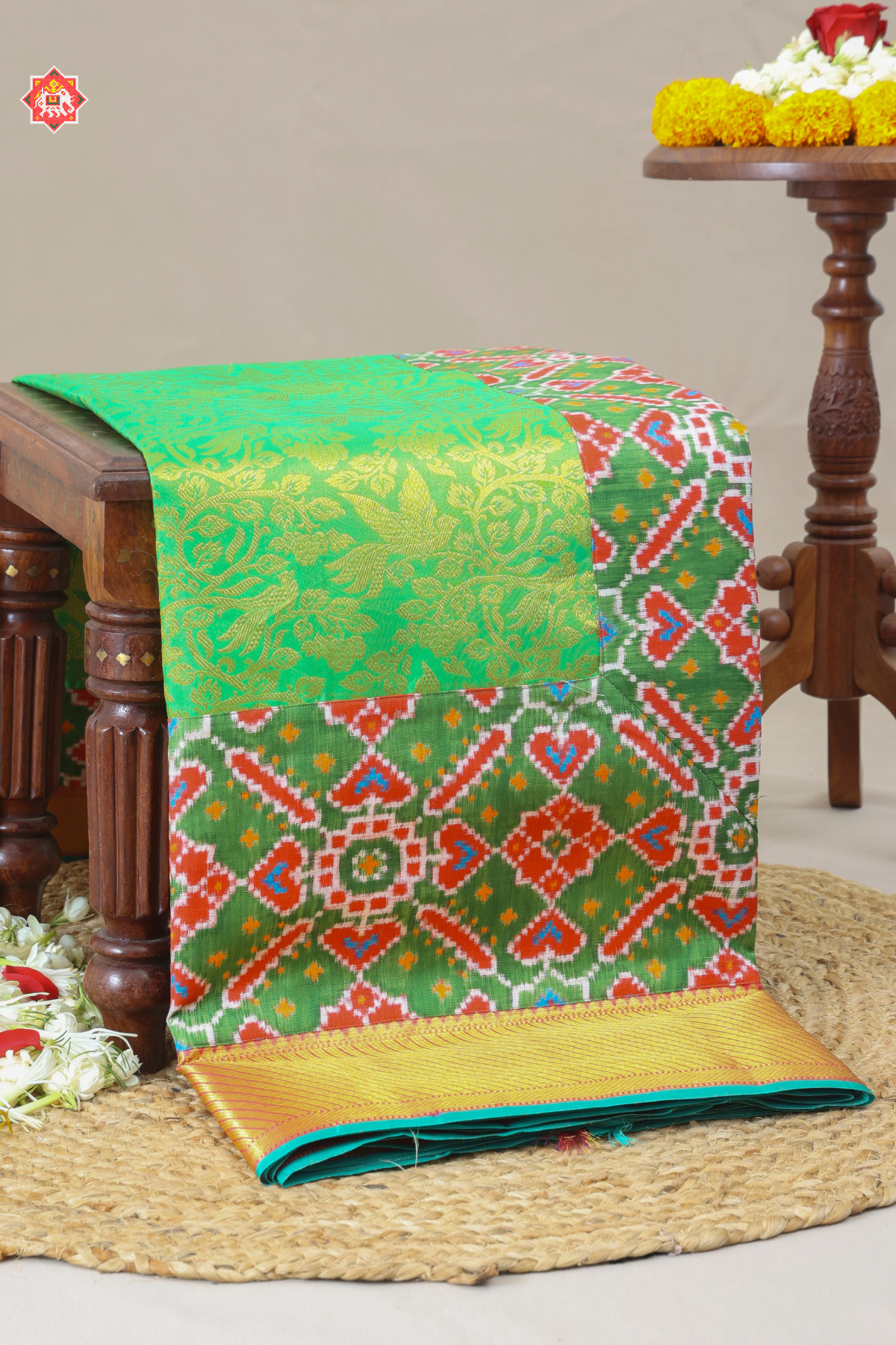Masterpiece tissue kanchipuram with skirt border & navratna design patan patola saree