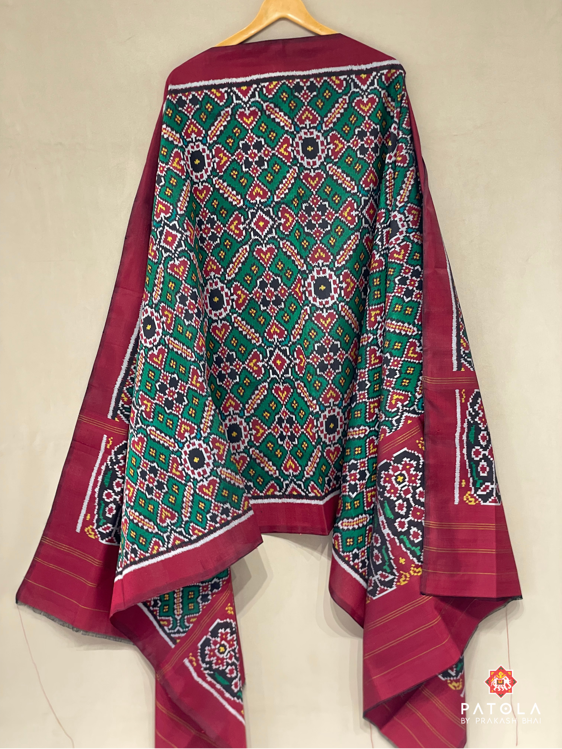Traditional Green Manekchowk Designer Semi Double Ikat Dupatta