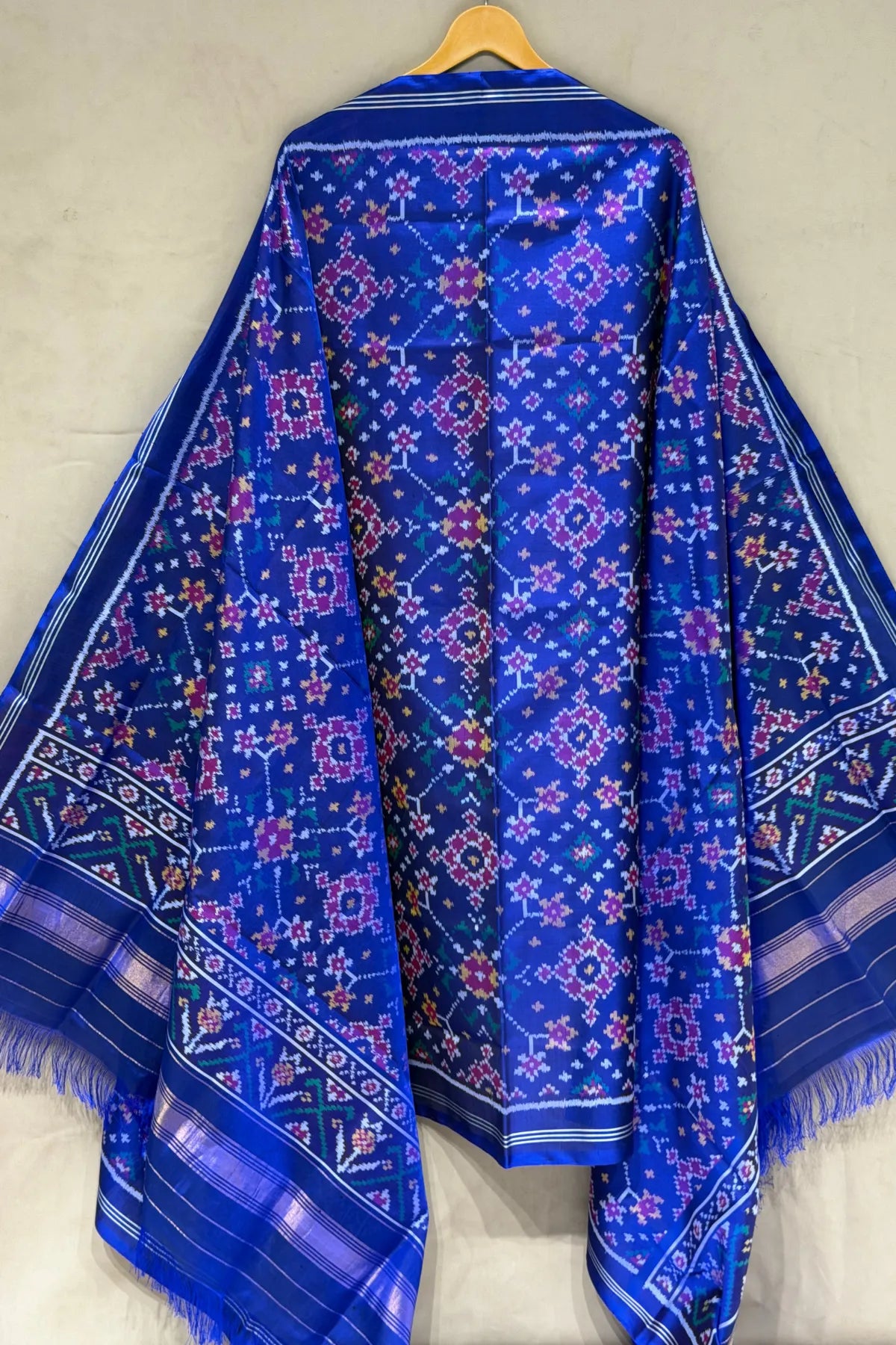 Traditional navratna designer semi double ikat dupatta