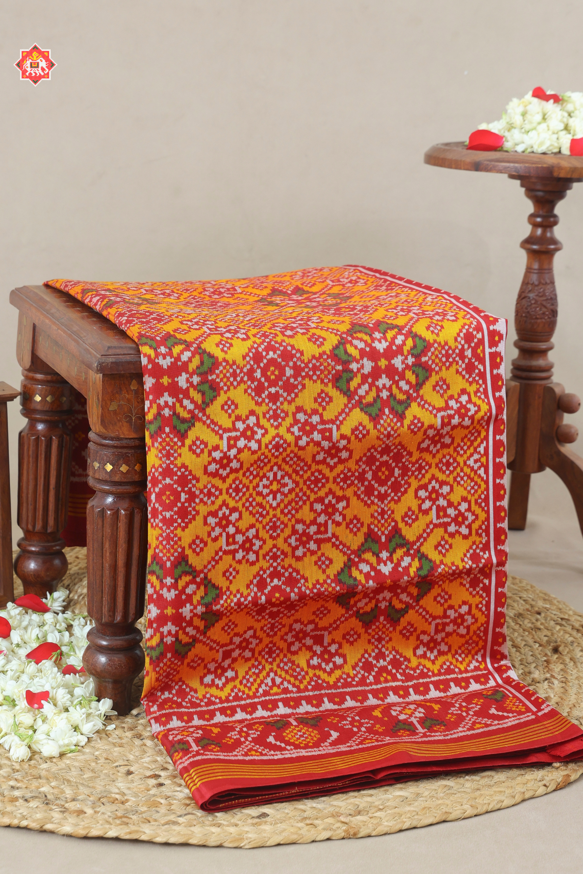 Navaratna design minakari work with ghughroo border semi double ikat patola saree