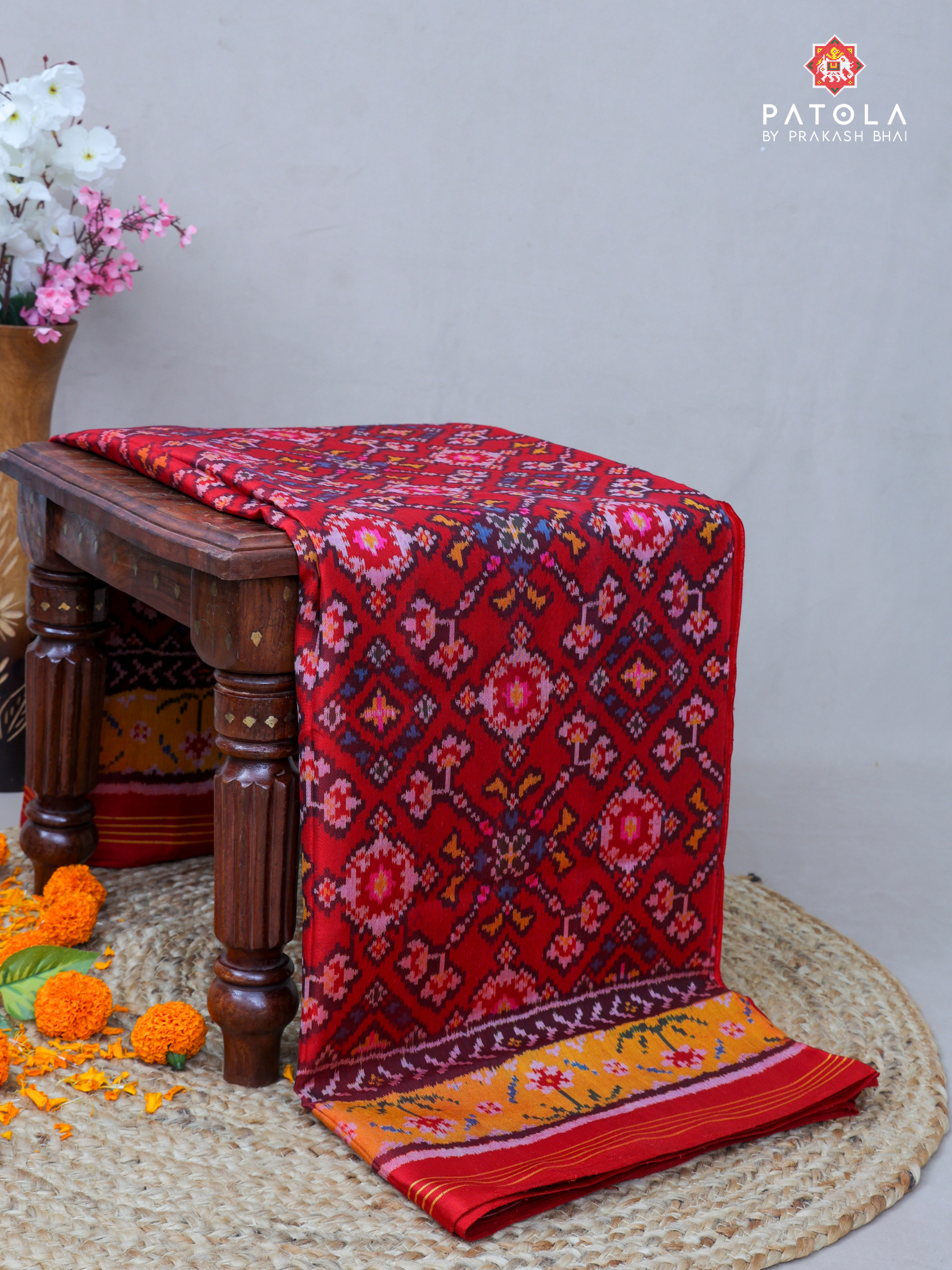 Traditional Navratna Design Semi Double Ikat Patola Saree