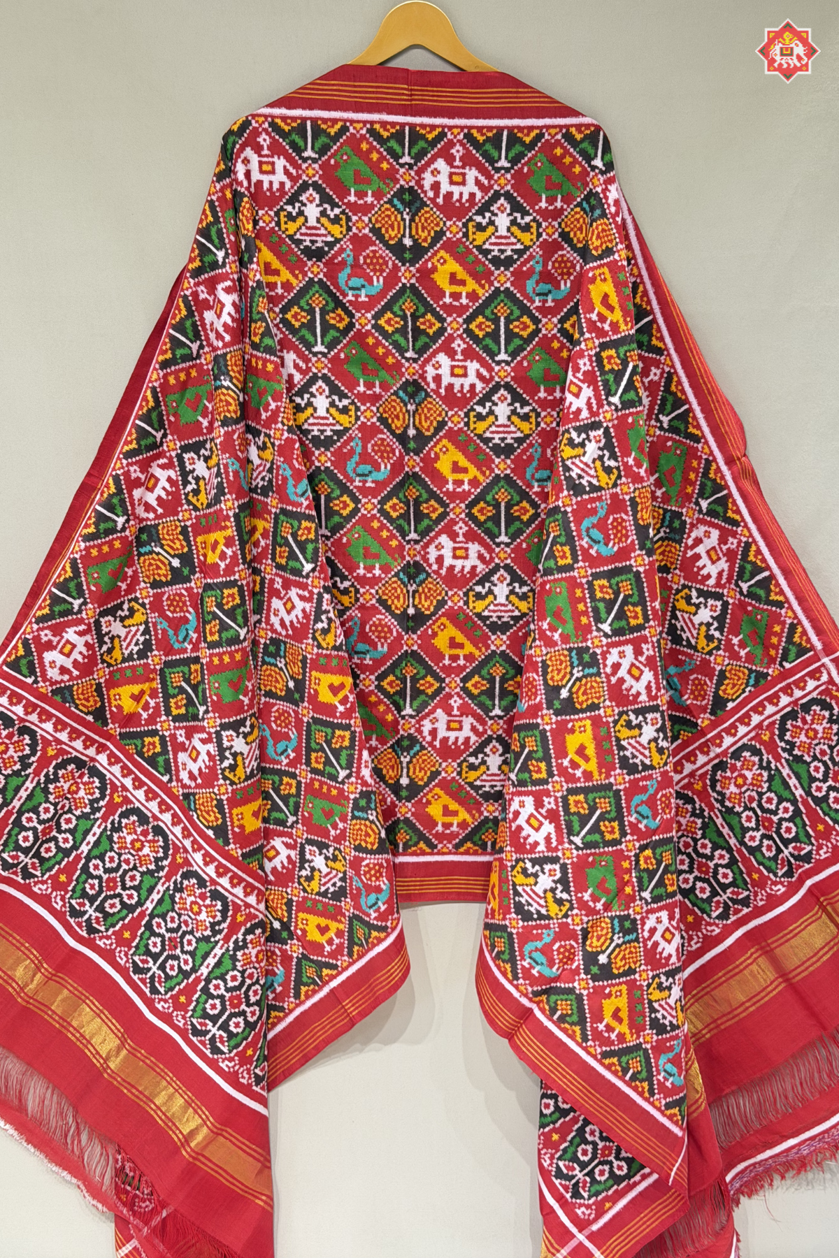 Traditional nari kunjar designer pure double ikat patola dupatta