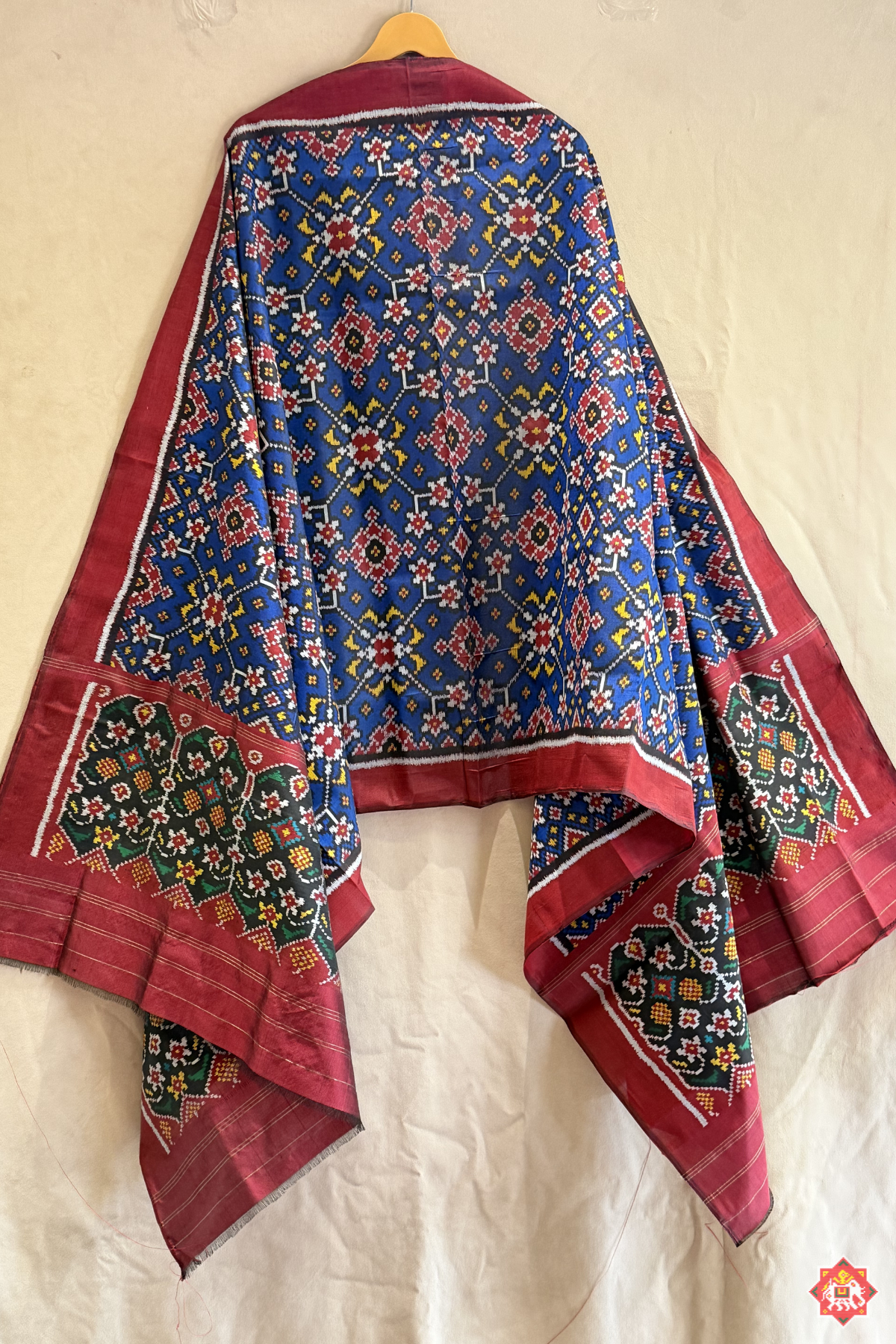 Traditional navratna designer semi double ikat dupatta