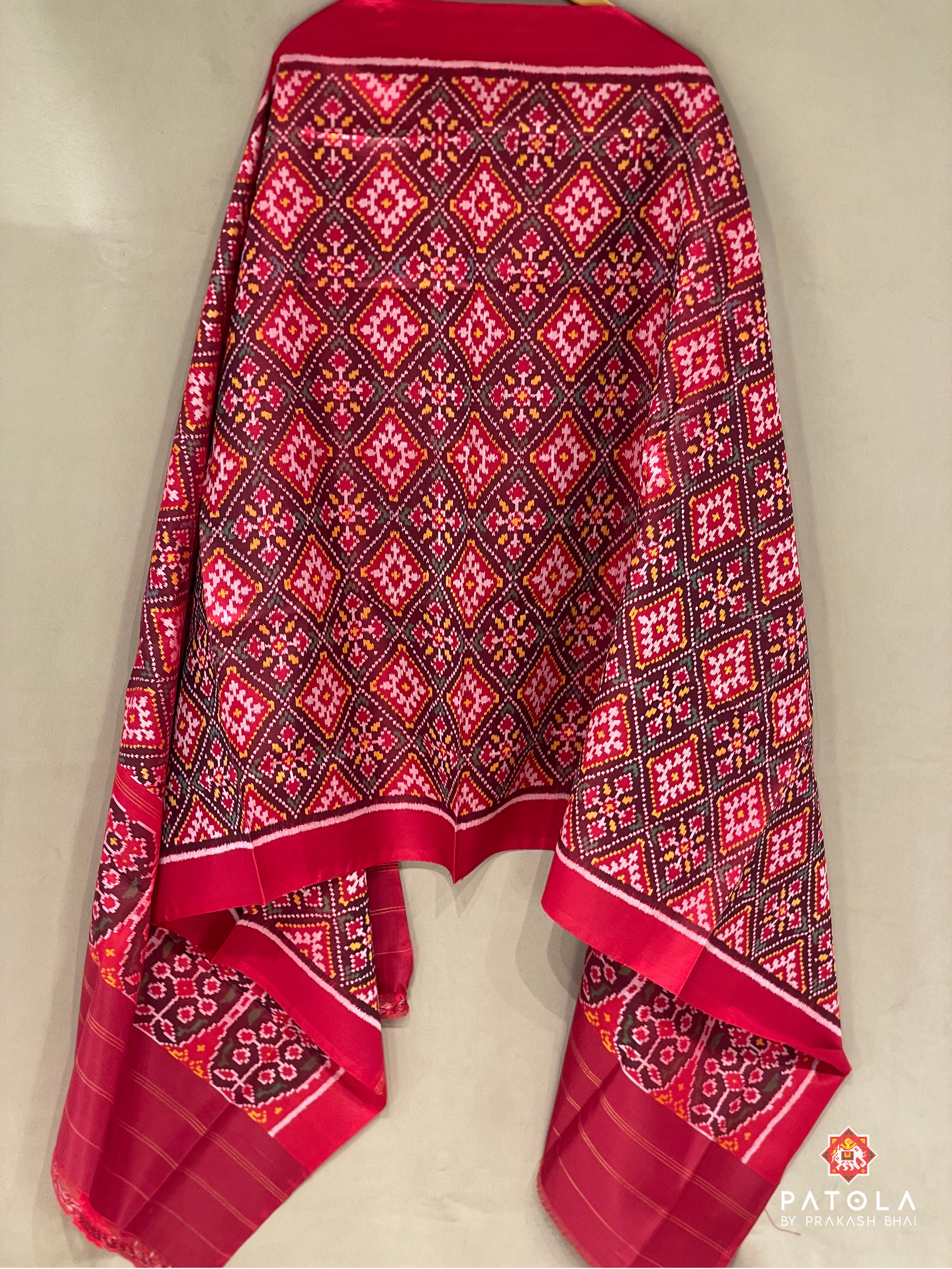 Red Chanda Bhat Designer Semi Double Ikat Dupatta