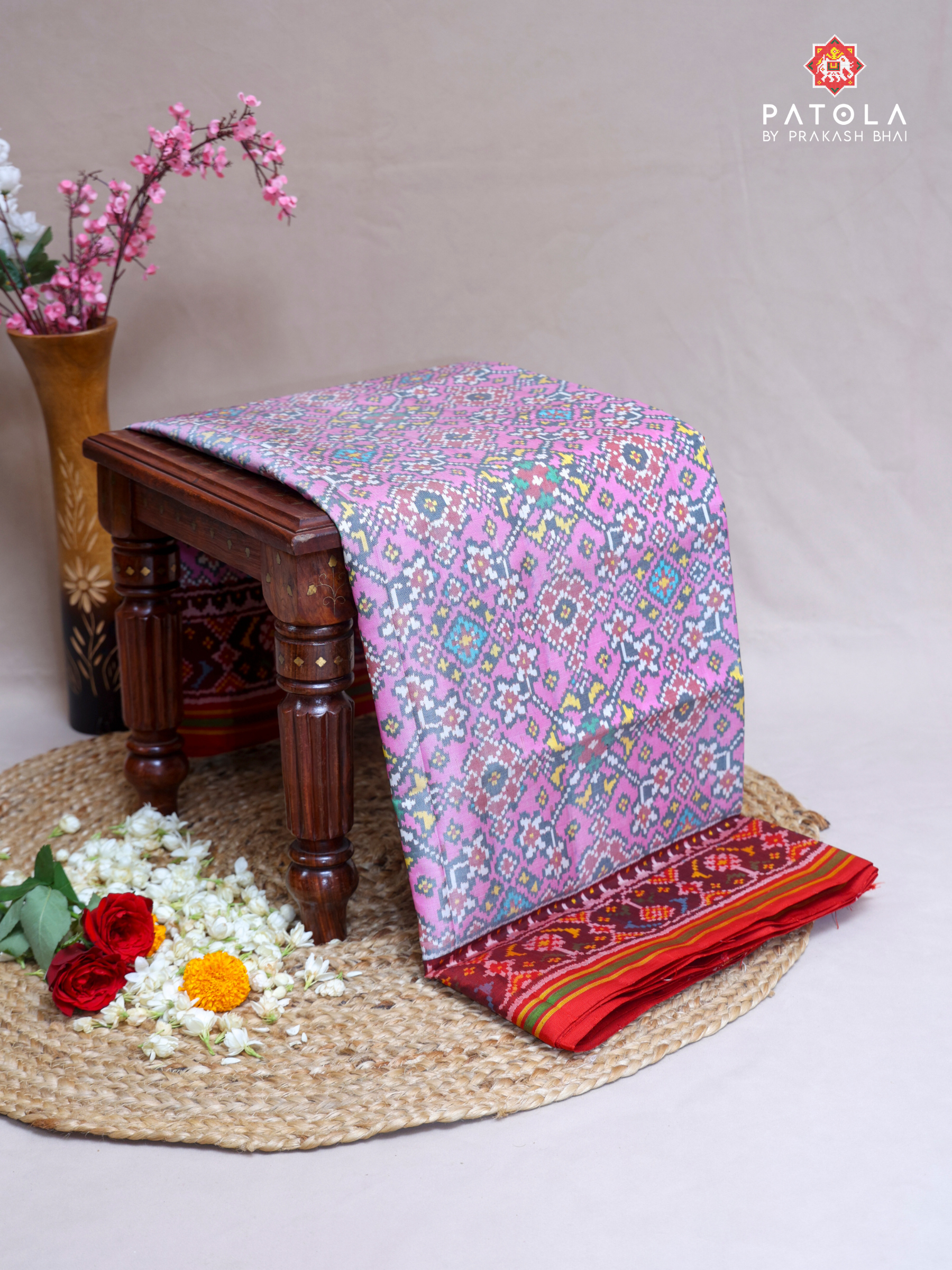 Pastel Pink Navratna Designer Semi Double Ikat Patola Saree