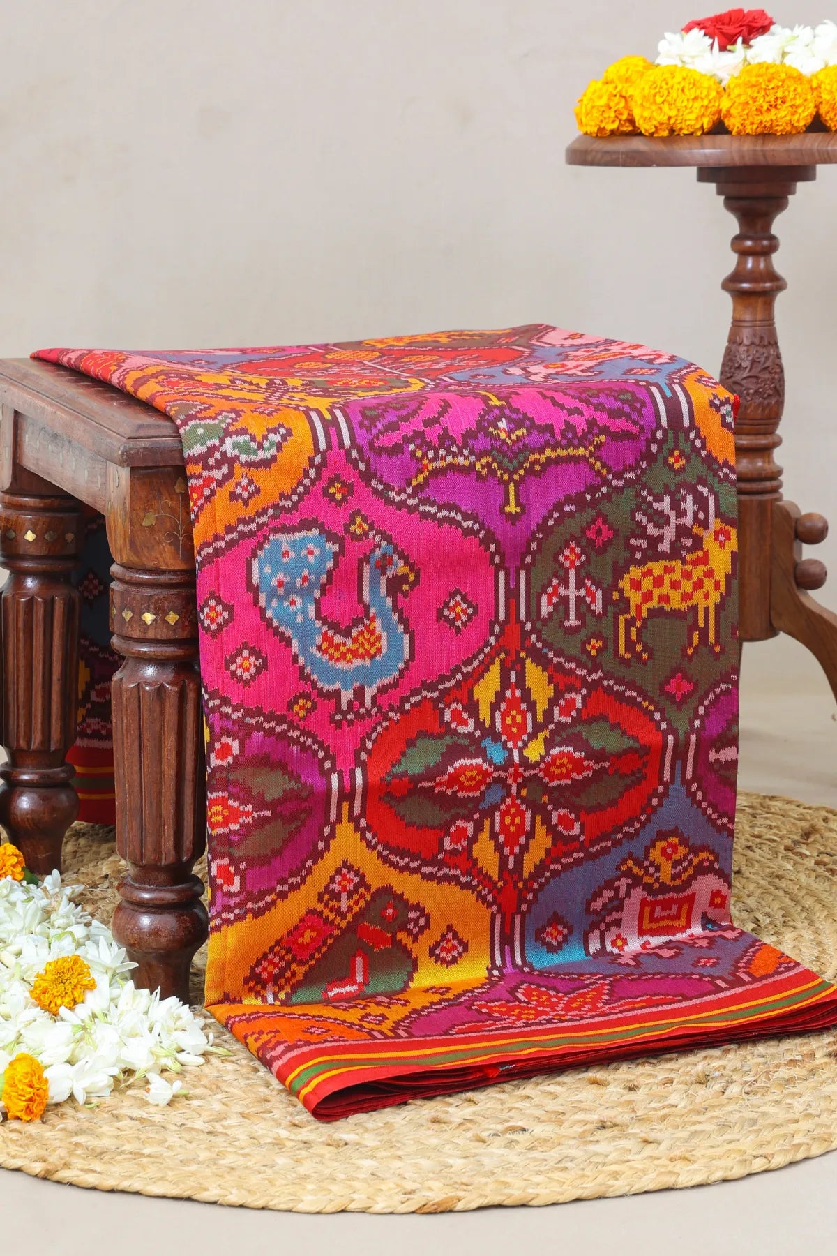 Master piece 10 motifs design with pallu design traditional & blouse patola design semi double ikat patola saree