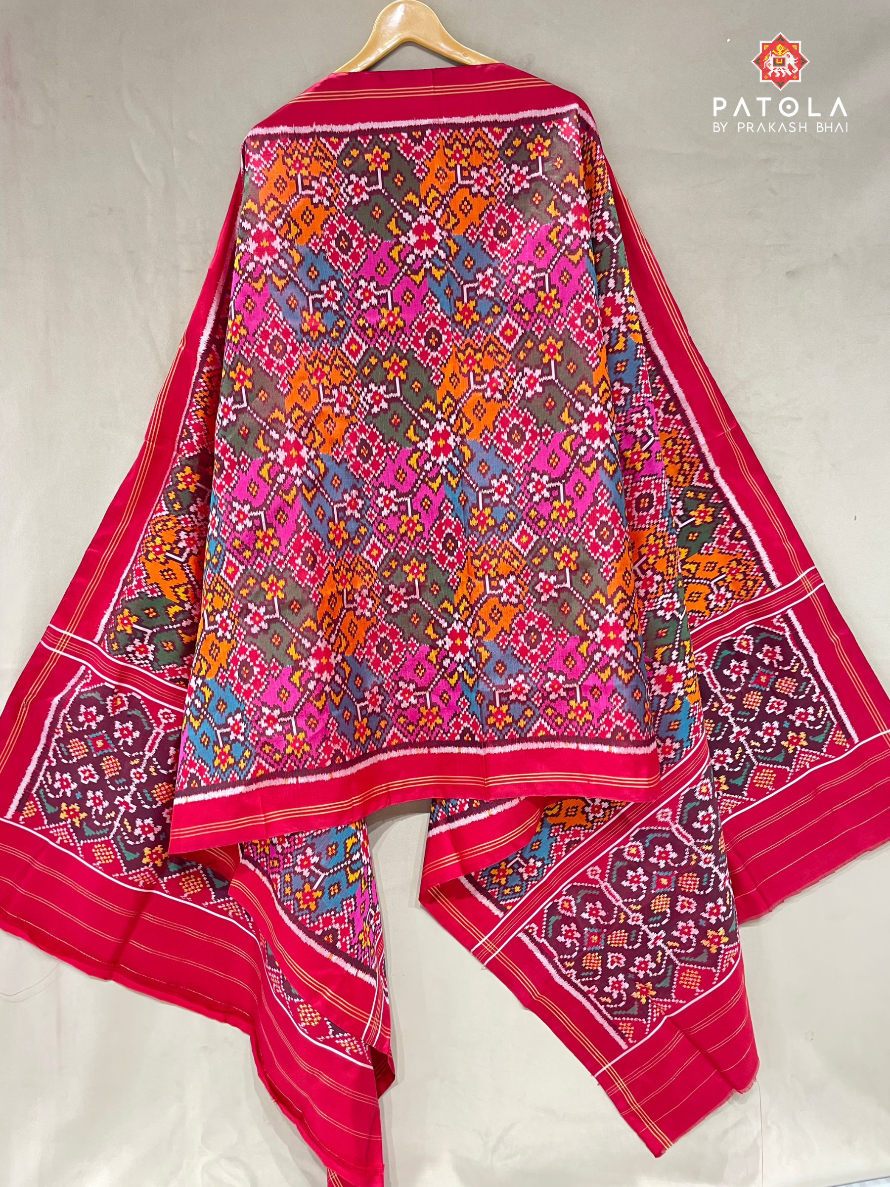 Multicolor Navratna Designer Semi Double Ikat Patola Dupatta