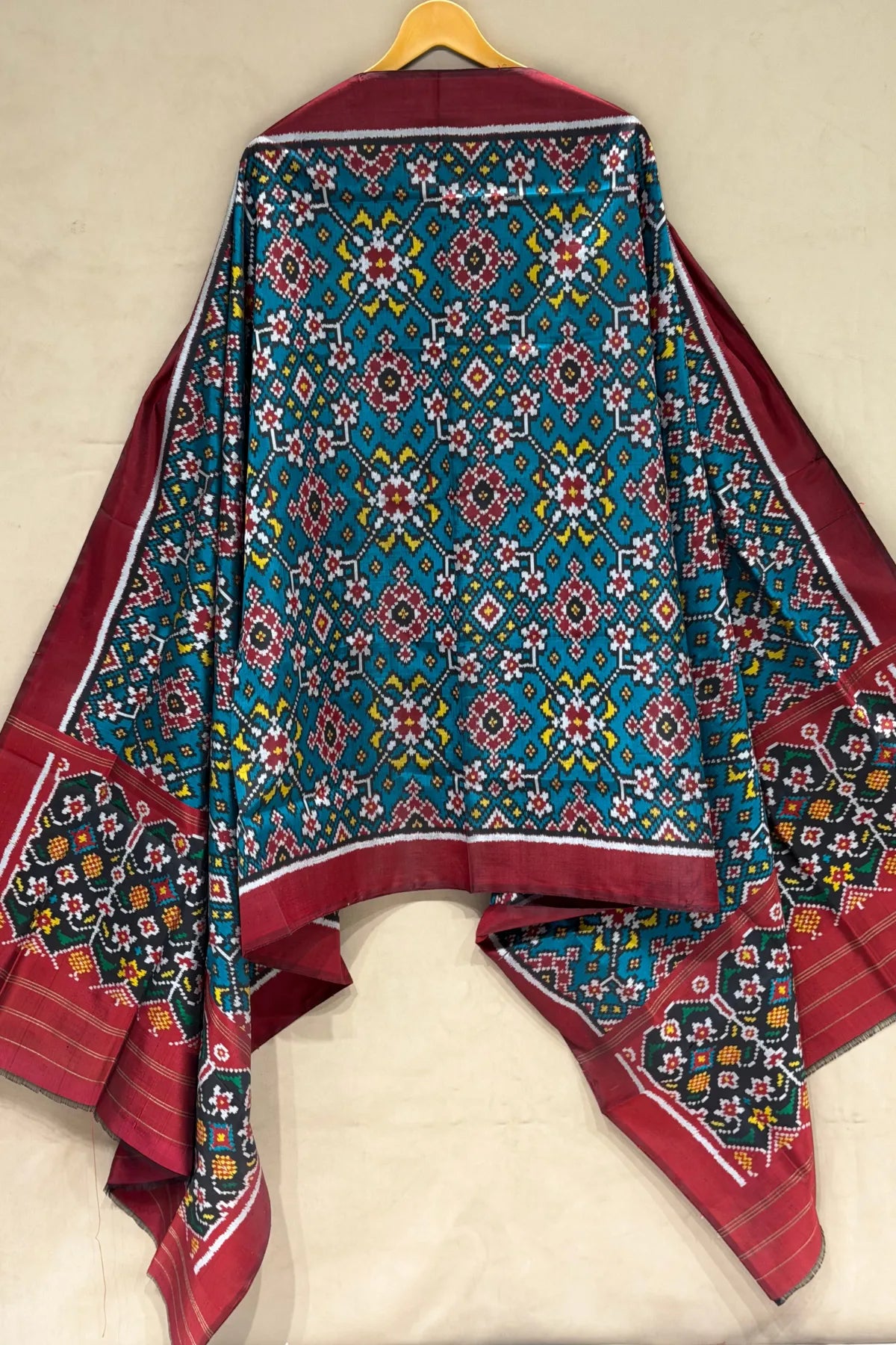 Traditional navratna designer semi double ikat dupatta
