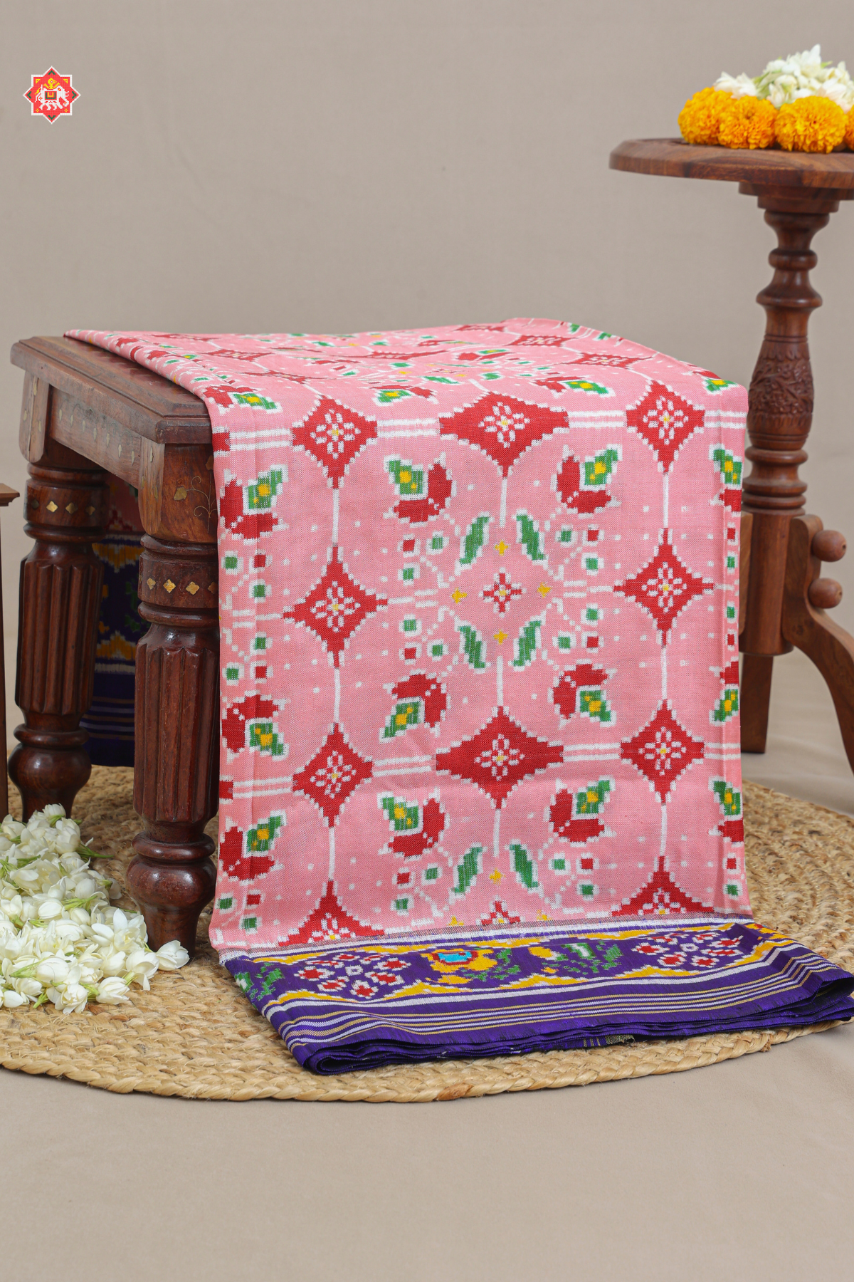 Masterpiece small chabdi design with flowers pure double ikat patola saree
