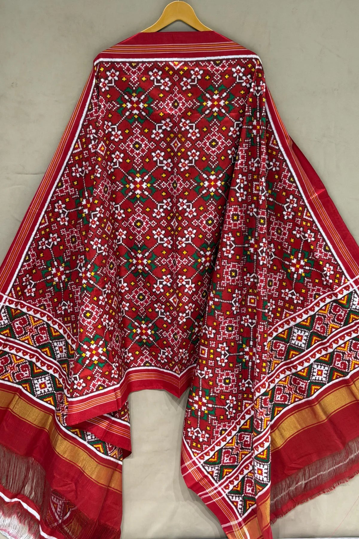 Traditional navratna design with minakari work pure double ikat patan patola dupatta