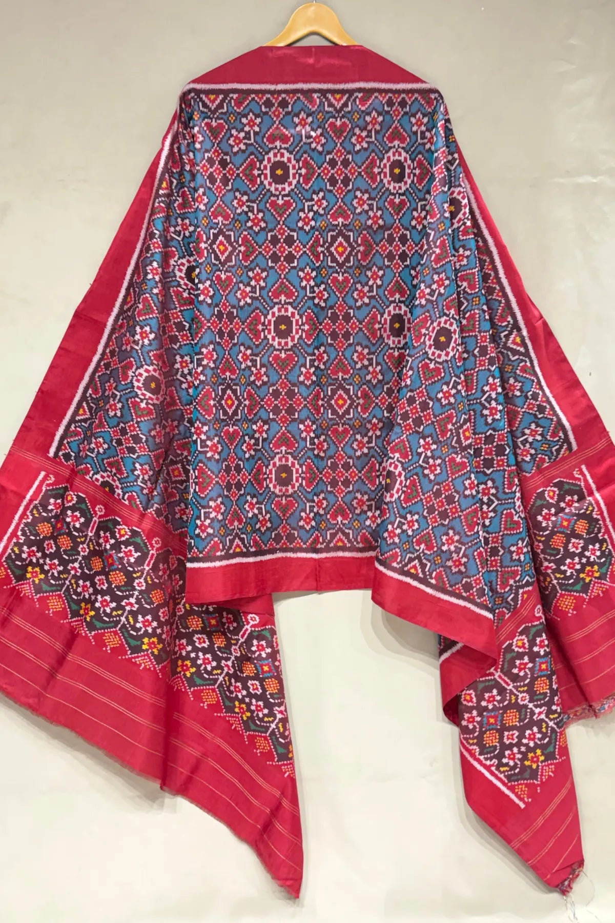 Navratna & manek chowk mix minakari work semi double ikat patola dupatta
