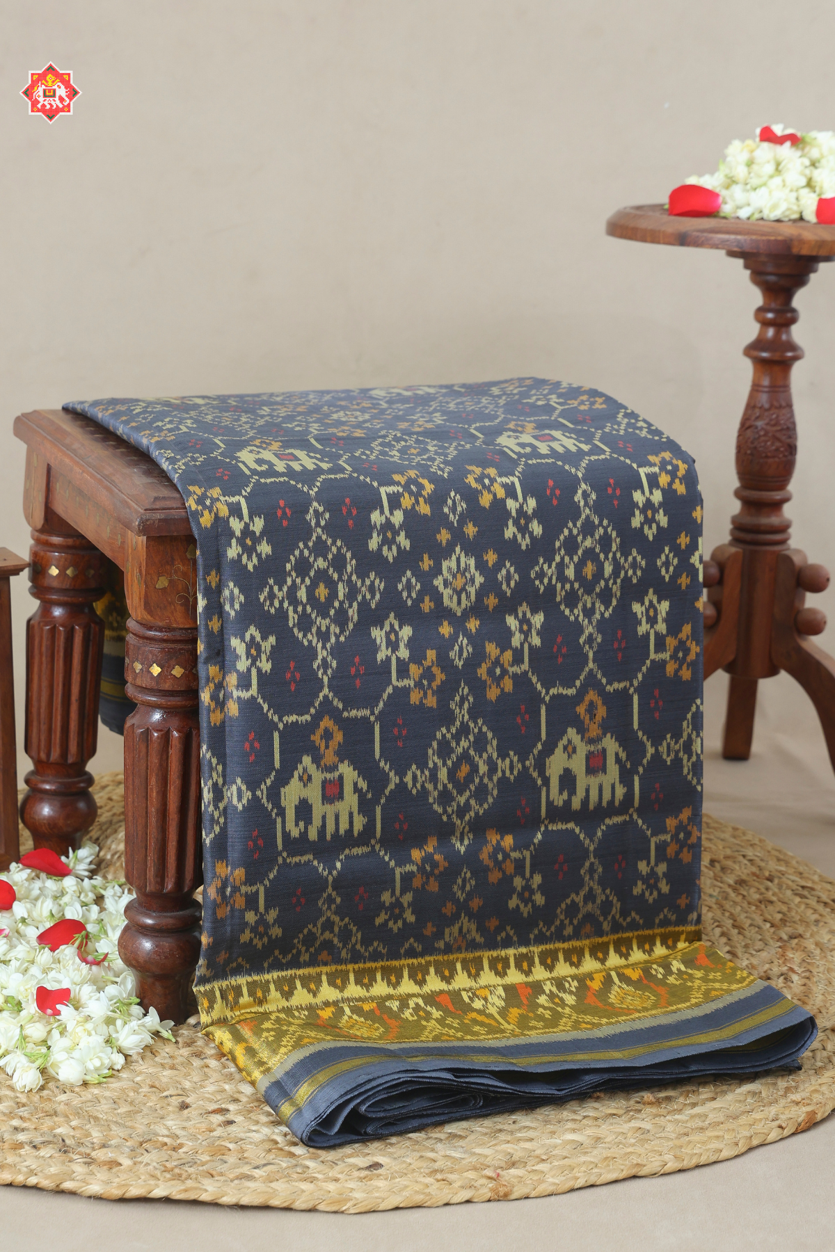 Navaratna design elephant fix & big tissue border single ikat patola saree