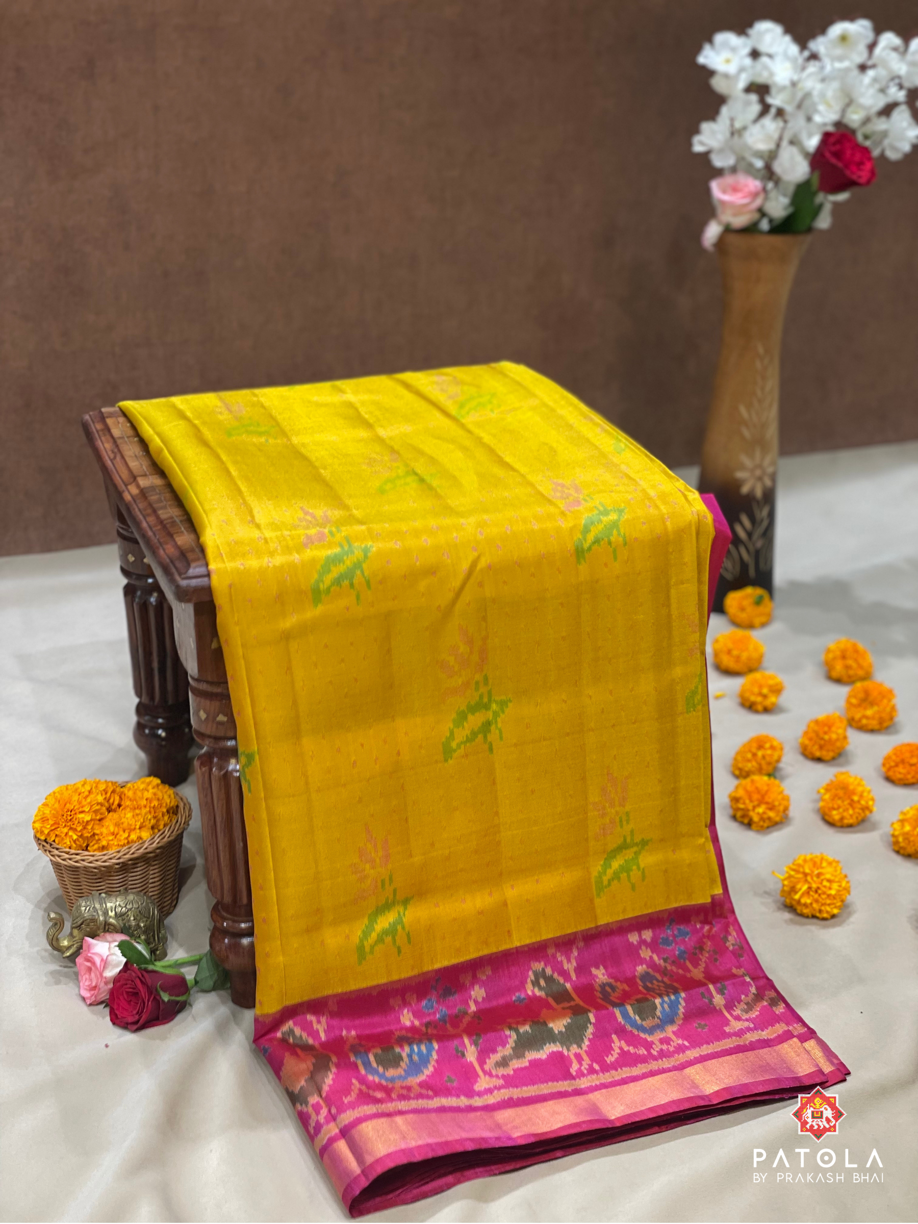 Parrot Border With Fancy Designer Single Ikat Patola Saree