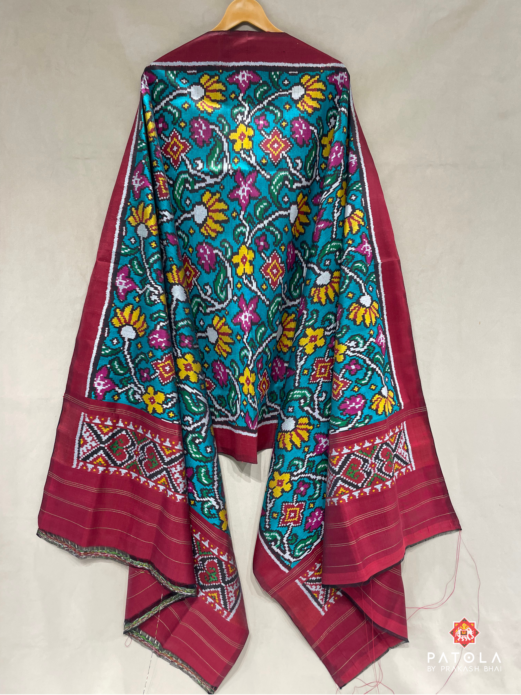 Masterpiece C-Green Rangoli Designer Semi Double Ikat Patola Dupatta