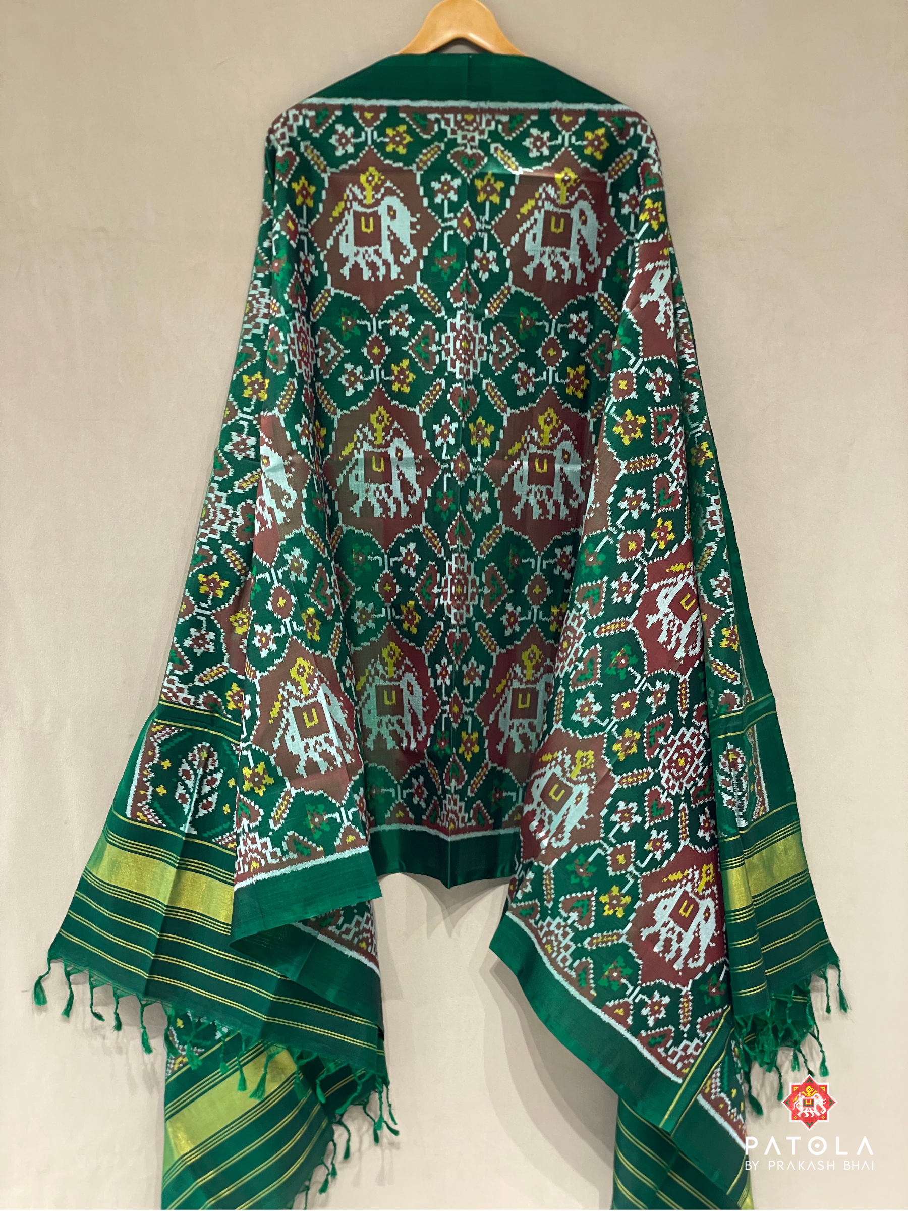 Elephents With Manekchowk Designer Semi Double Ikat Dupatta