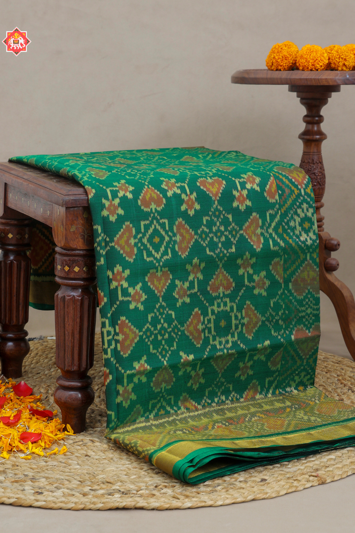 Traditional panchanda design with tissue border single ikat patola saree