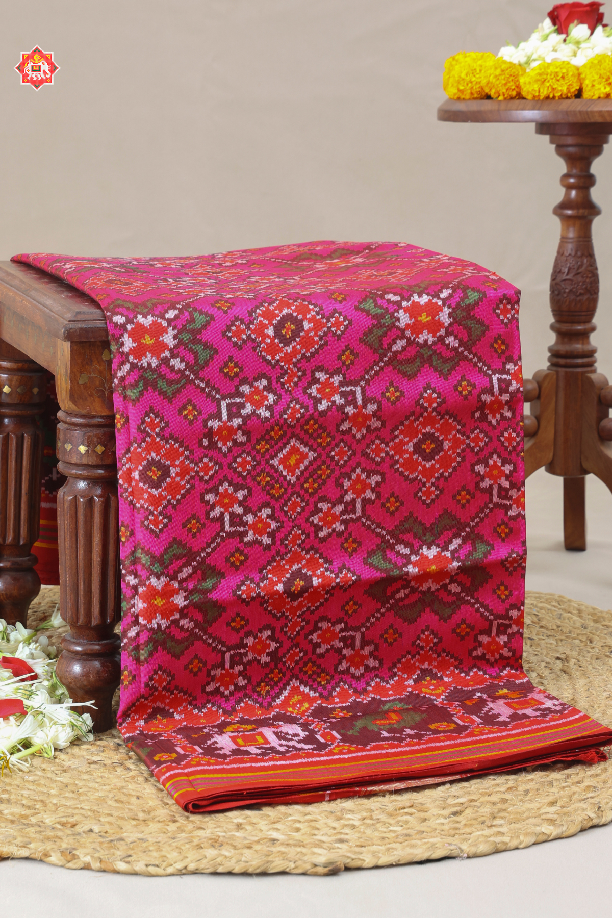 Navratna design with minakari work & border motif design semi double ikat patola saree