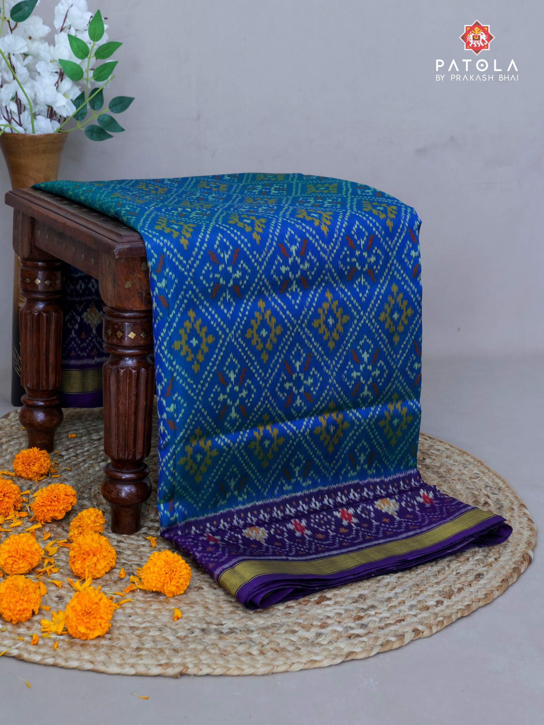 Blue With Purple Chanda Bhat Design Single Ikat Patola Saree