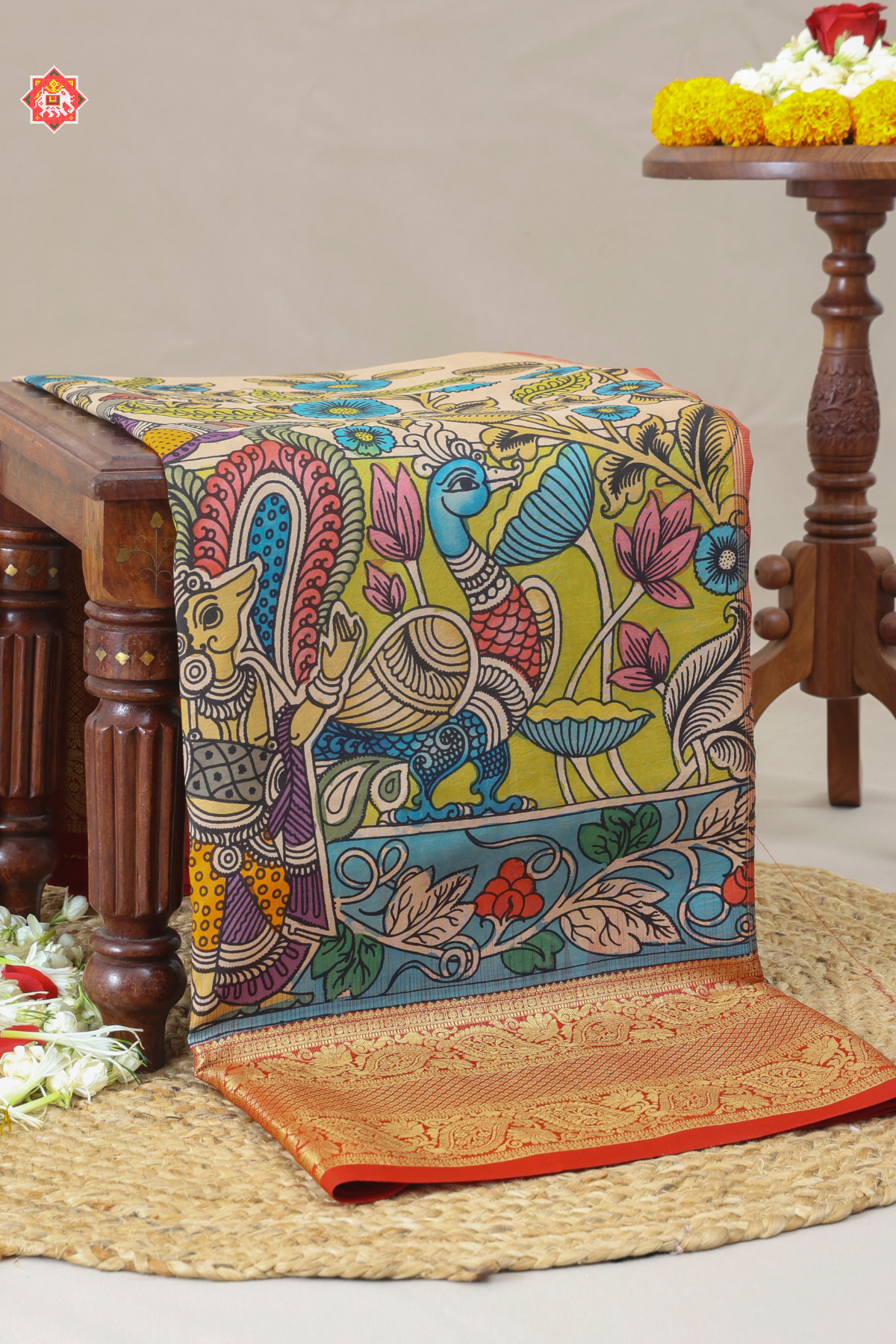 Hand painting art kalamkari with skirt border & kanchipuram work saree ( masterpiece)