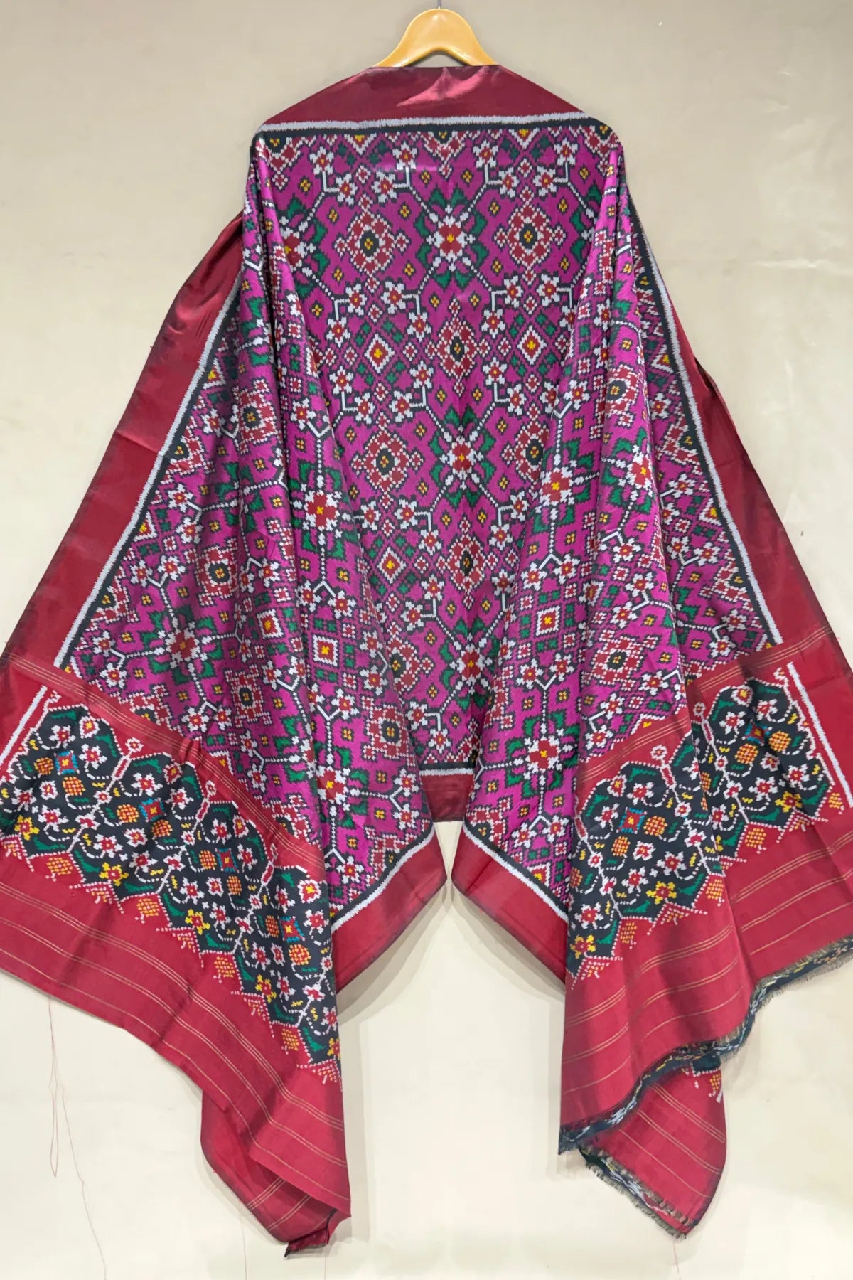 Traditional navratna designer semi double ikat dupatta
