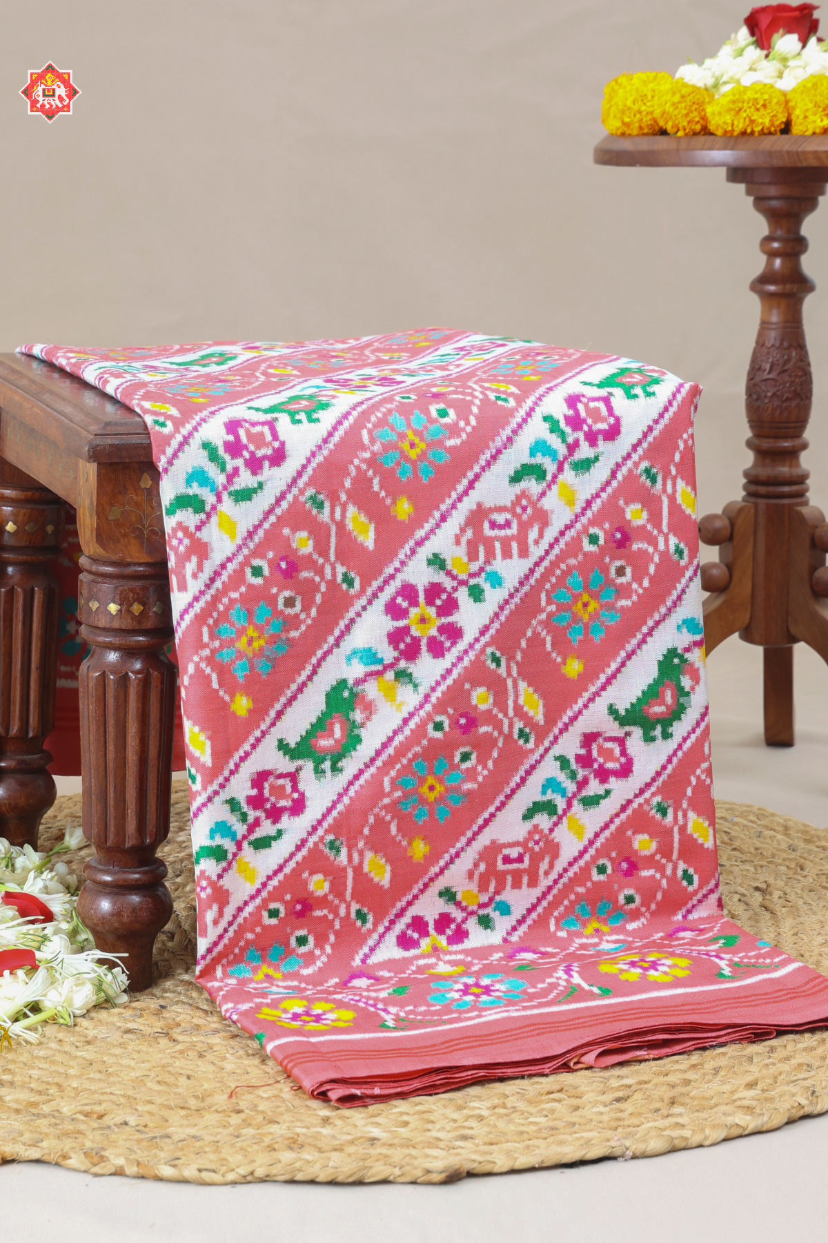 Patan patola classic lehariya with floral border pure double ikat patola saree