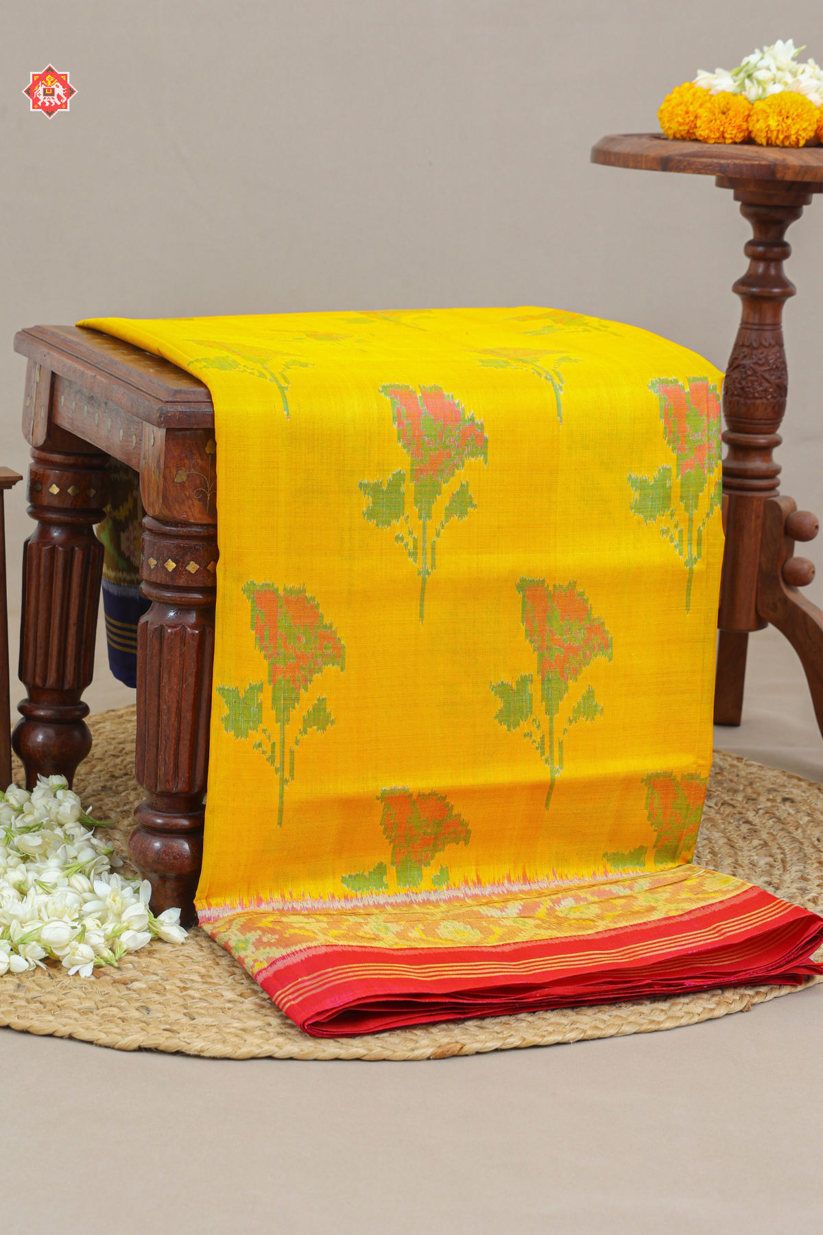 Rose designer piece with 2 colors border single ikat patola saree