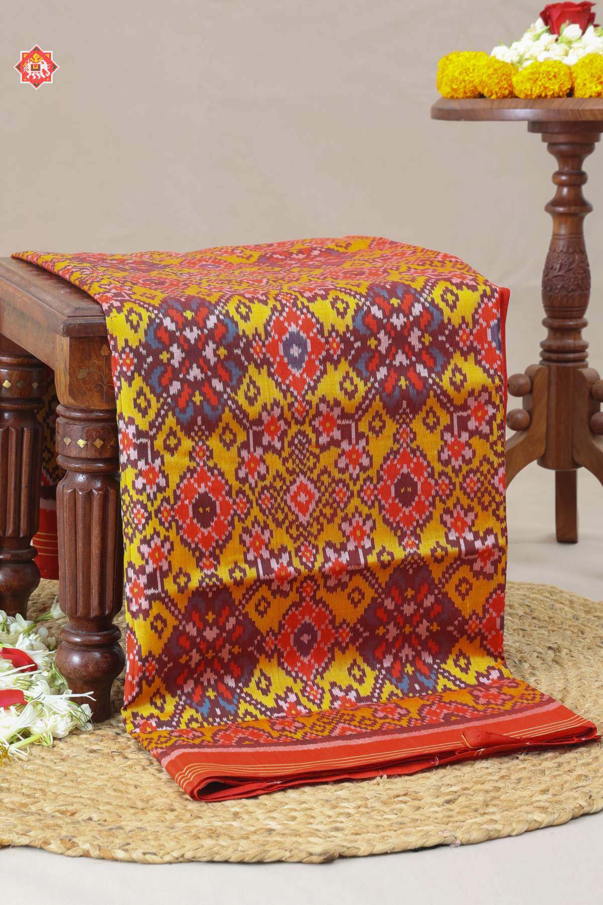 Navaratna design minakari work without tissue small border single ikat patola saree