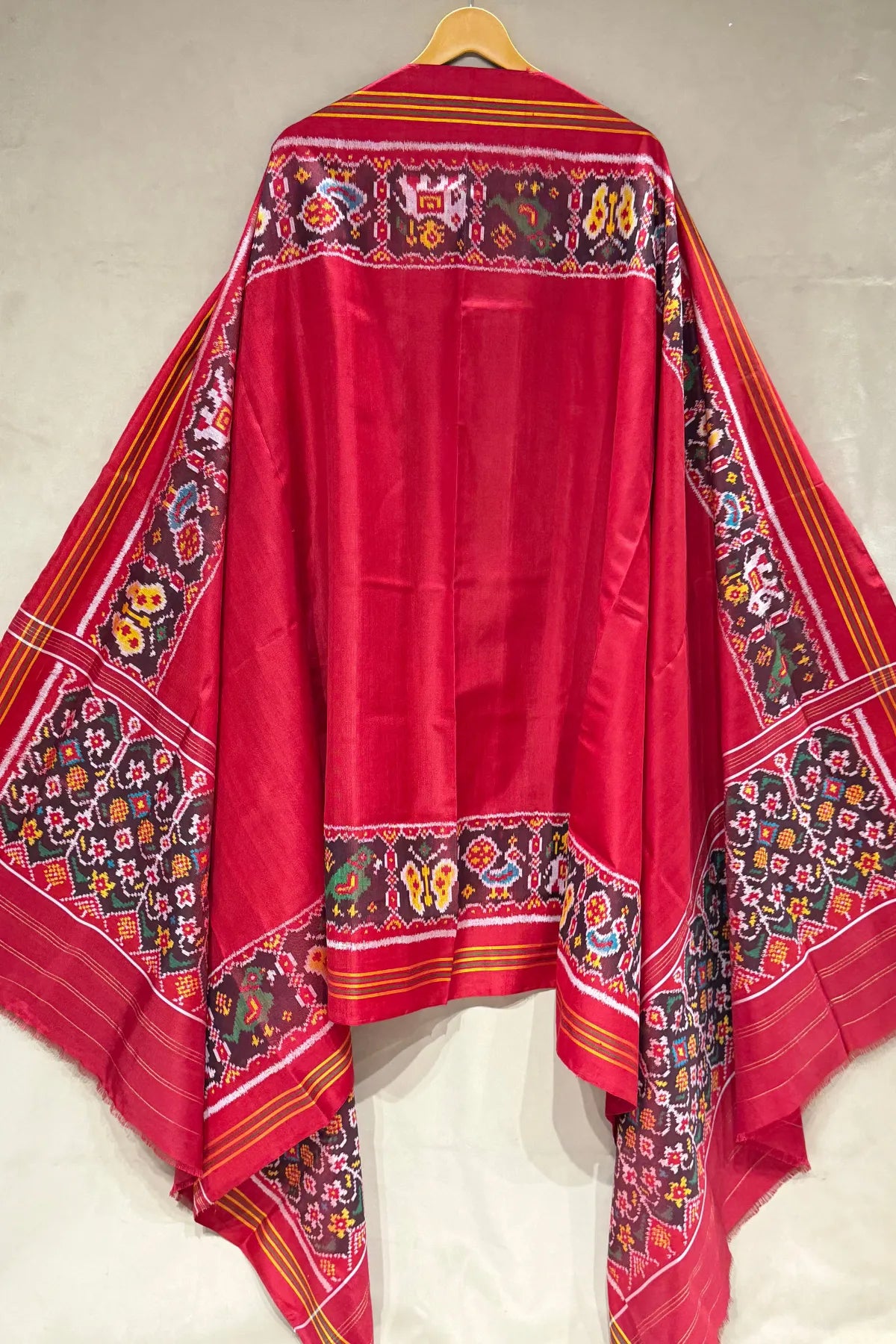 Plain red with motif design semi double ikat patola dupatta