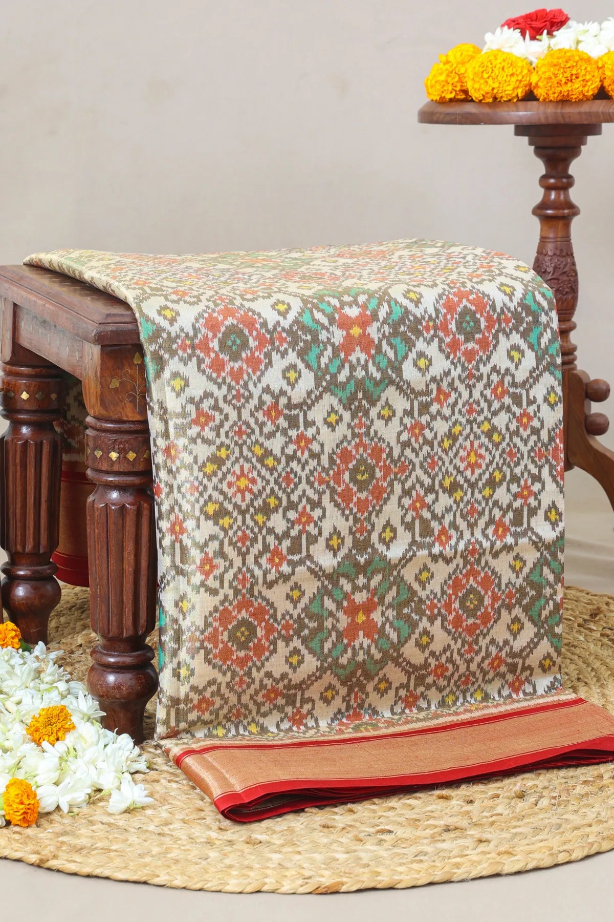 Navratna design with minakari work  tissue patola saree