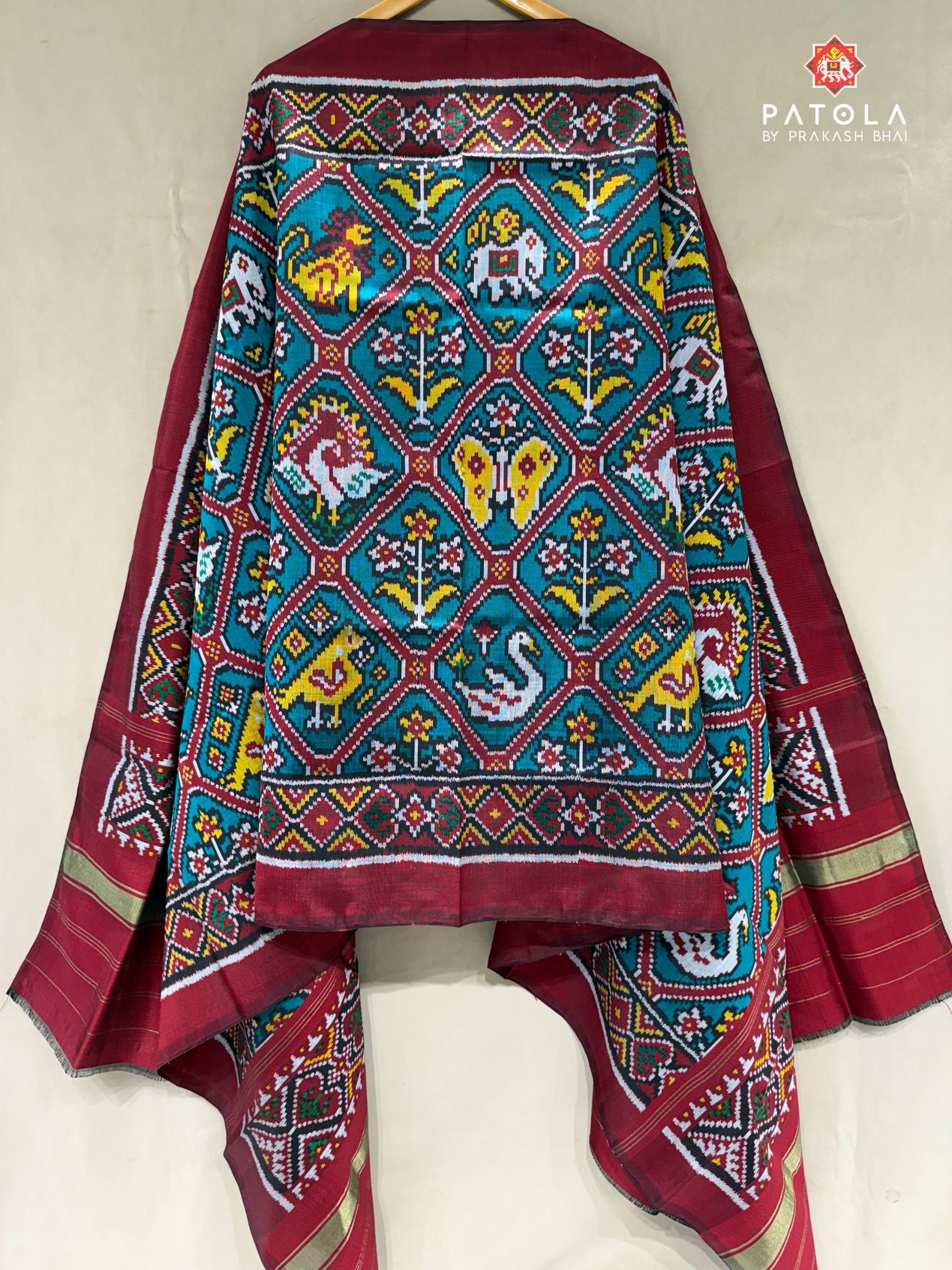 C-Green Big Narikunj Adtala Designer Semi Double Ikat Patola Dupatta