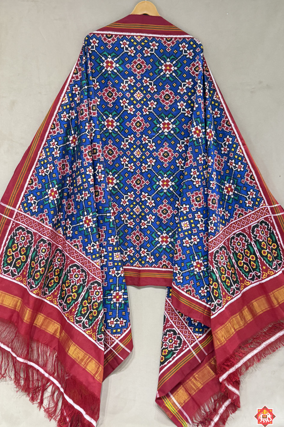 Traditional navratna design with minakari work pure double ikat patola dupatta