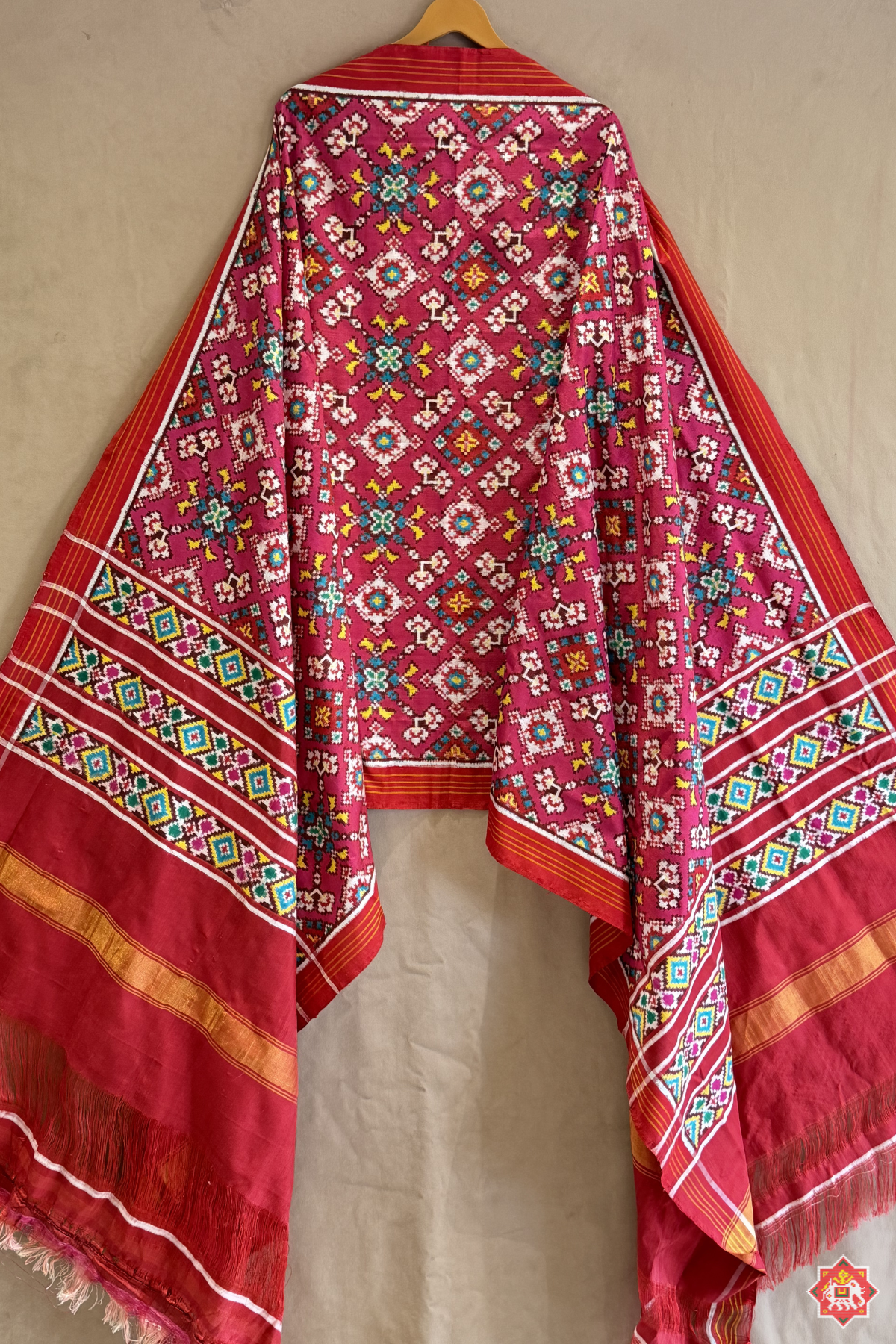 Traditional navratna design with minakari work pure double ikat patola dupatta