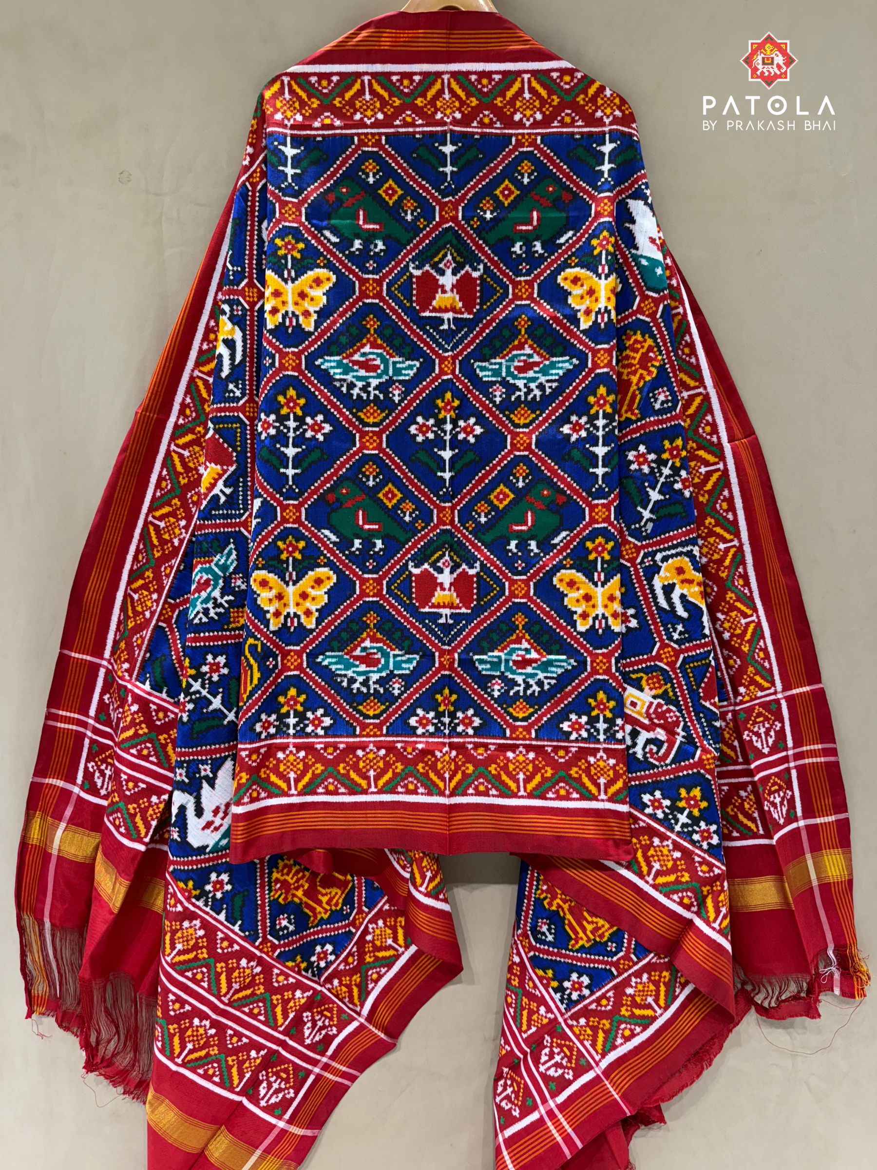 Royal Blue Narikunj Adtala Design Pure Double Ikat Patola Dupatta